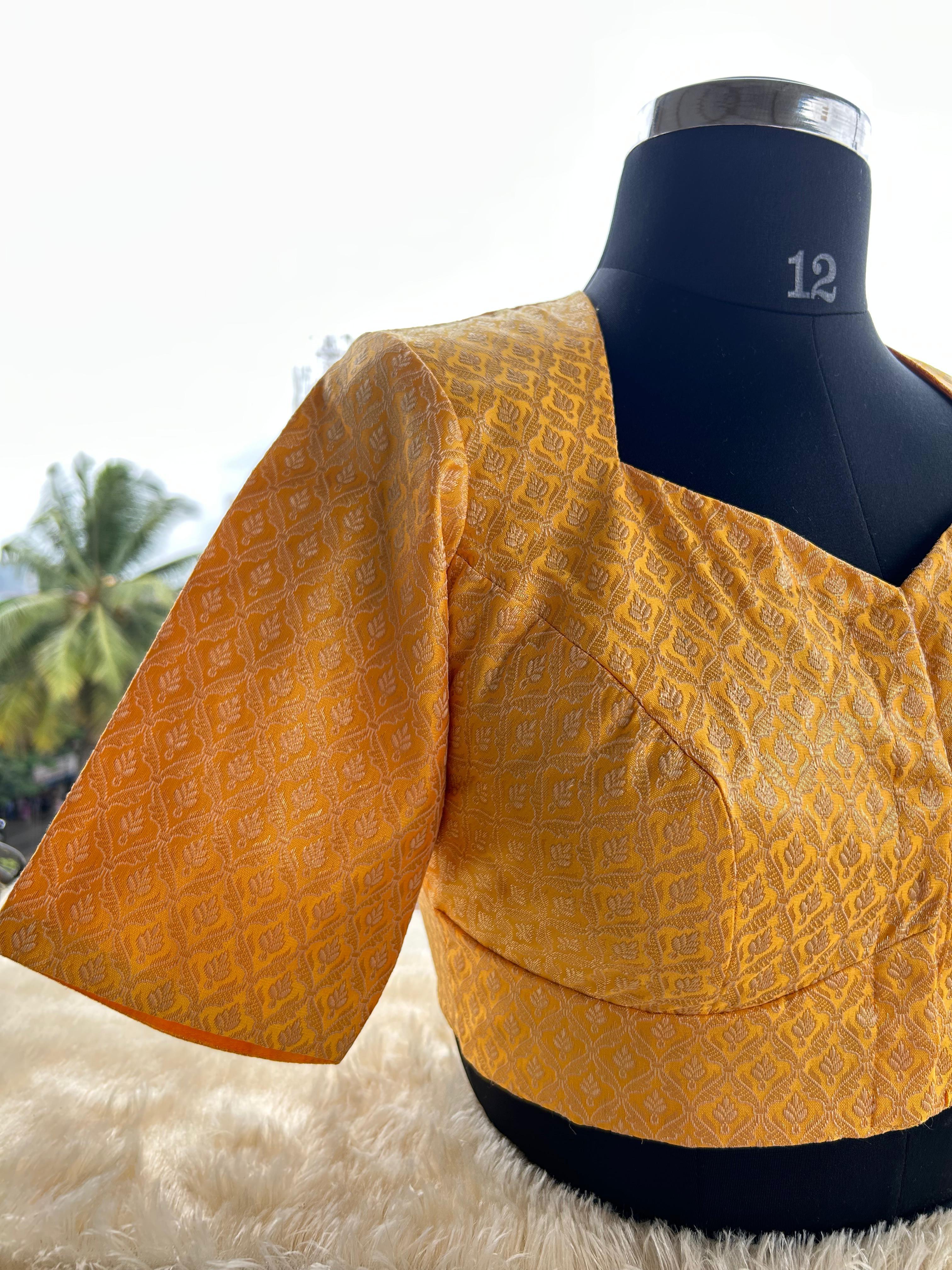 Orange yellow brocade silk blouse