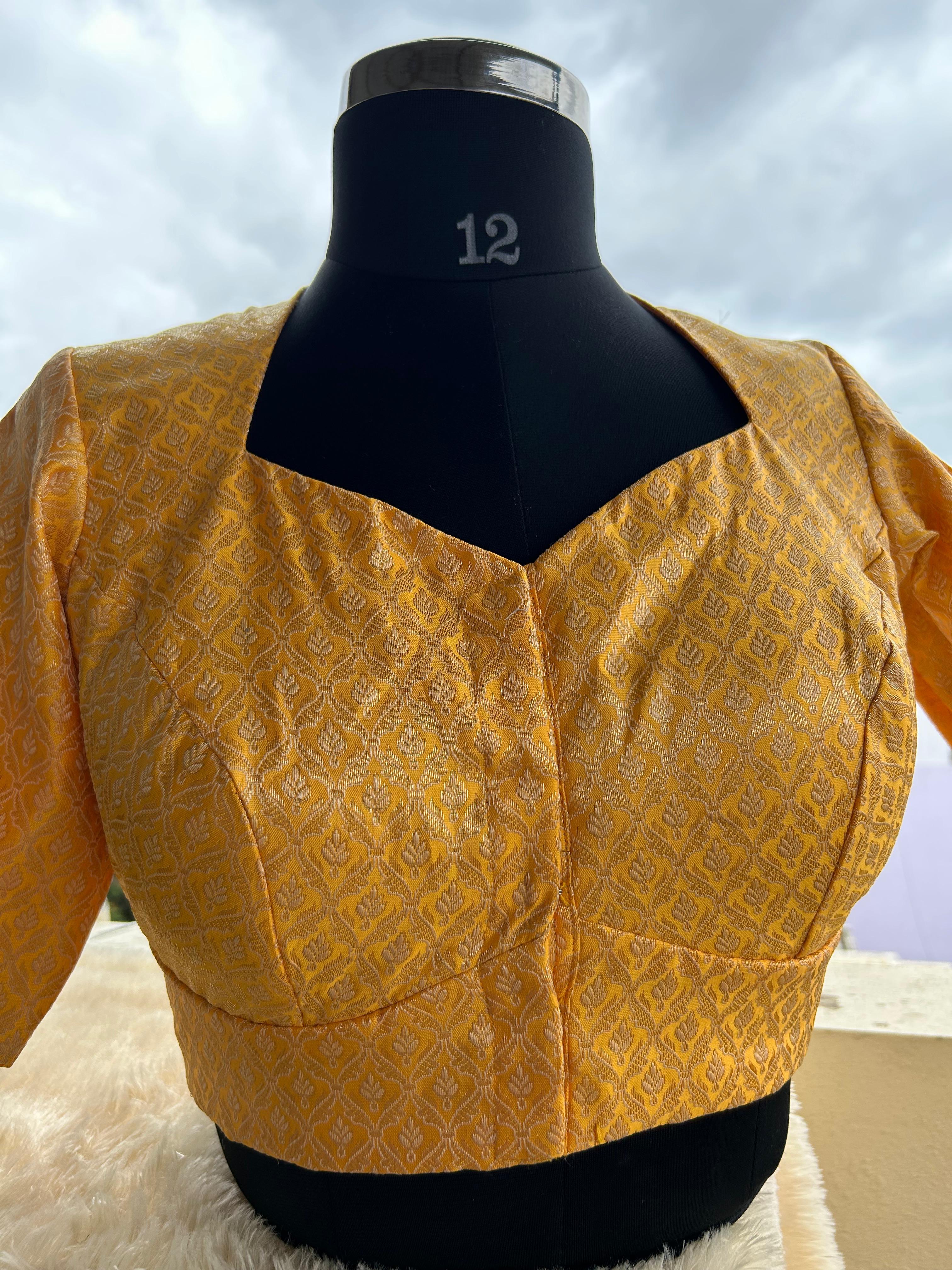 Orange yellow brocade silk blouse