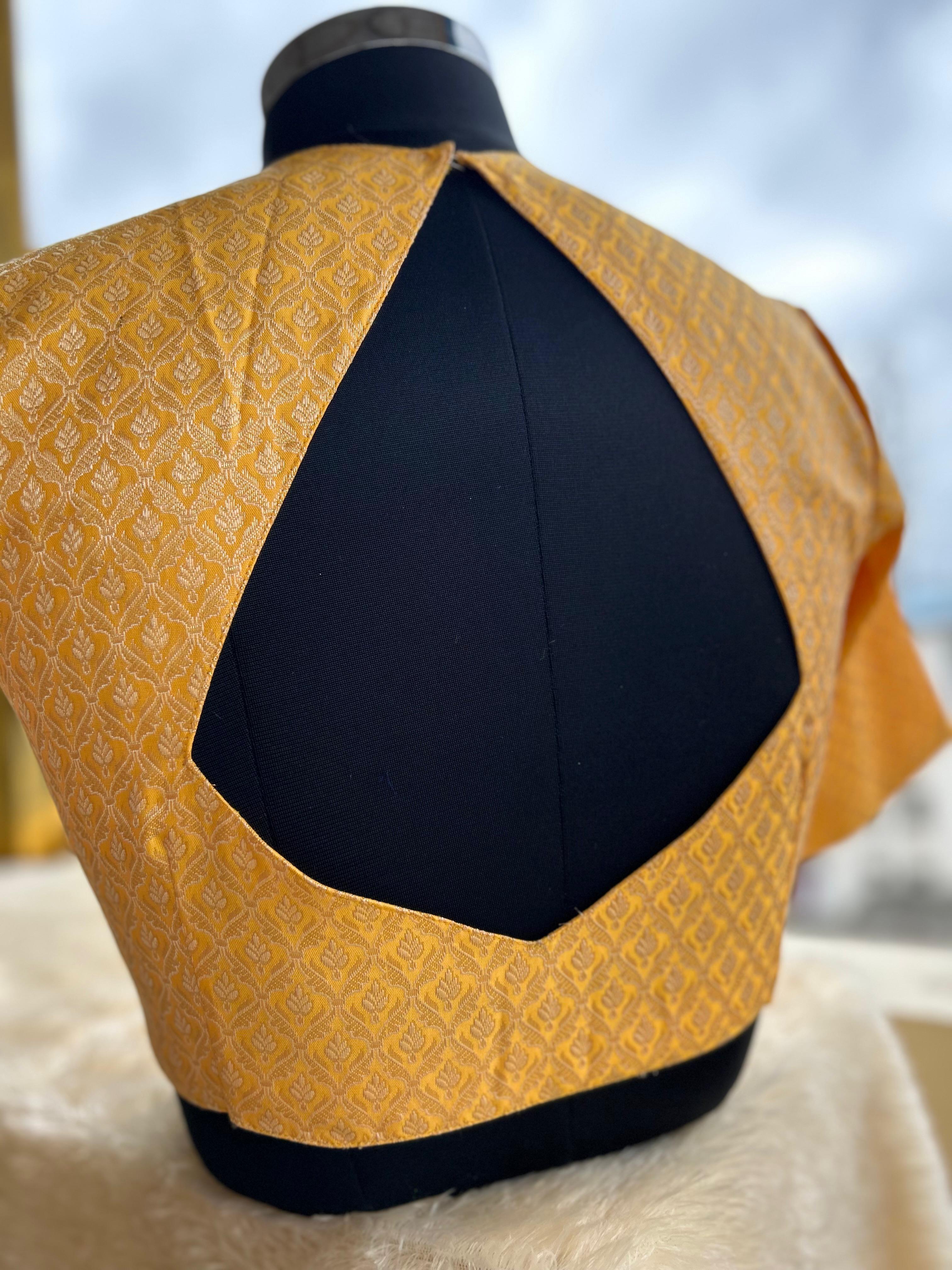 Orange yellow brocade silk blouse