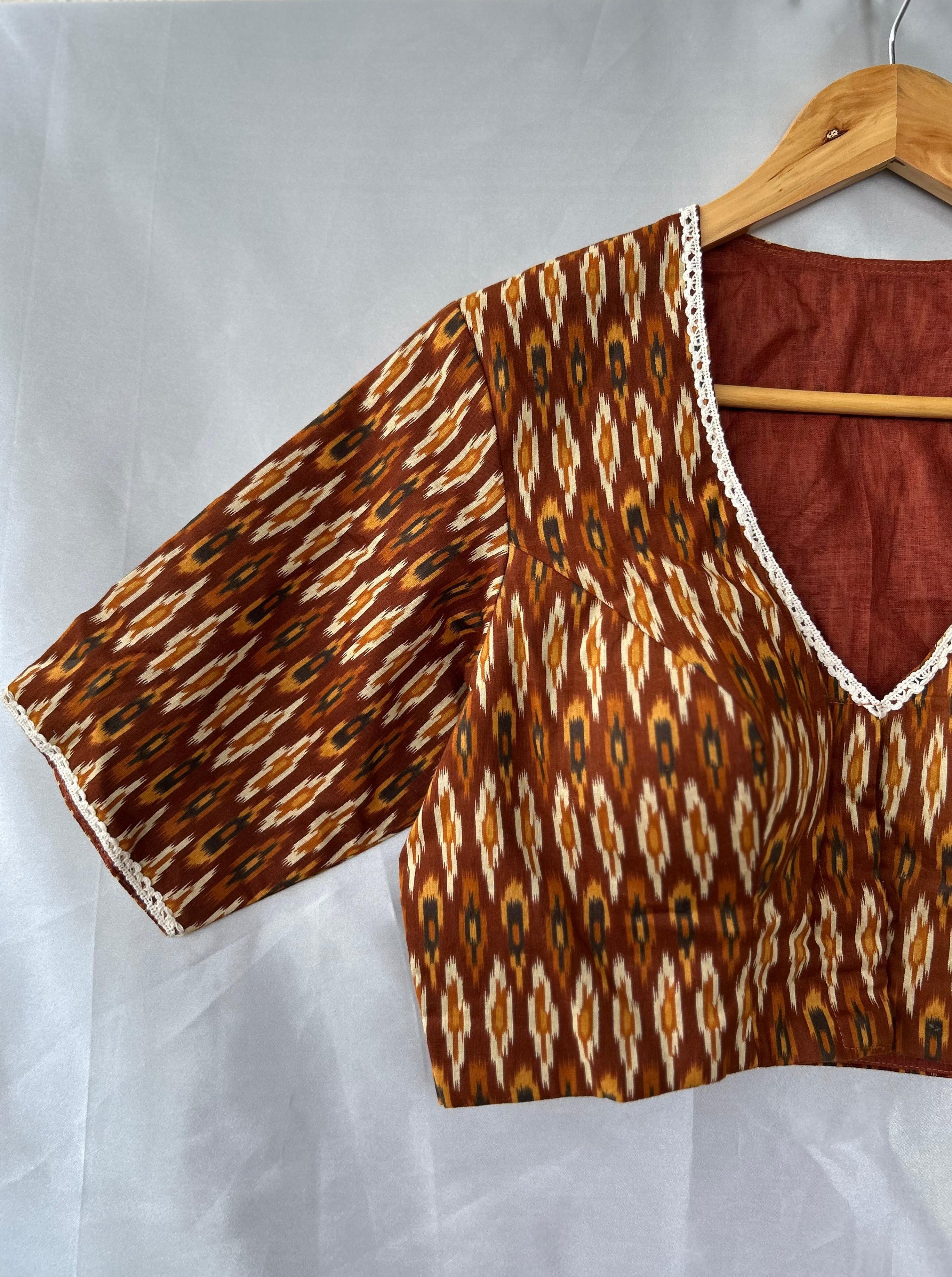 Brown pochampally cotton blouse