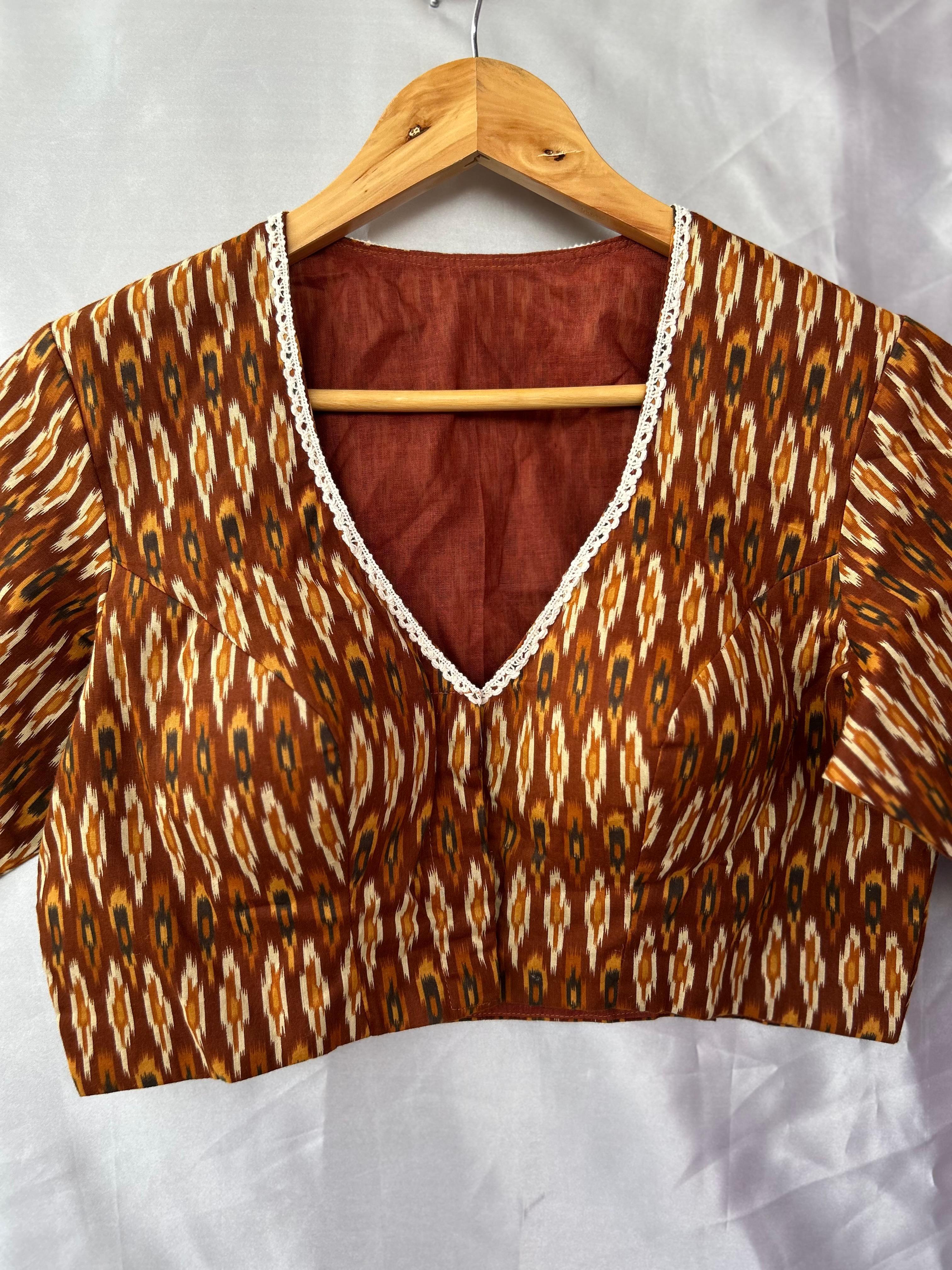 Brown pochampally cotton blouse