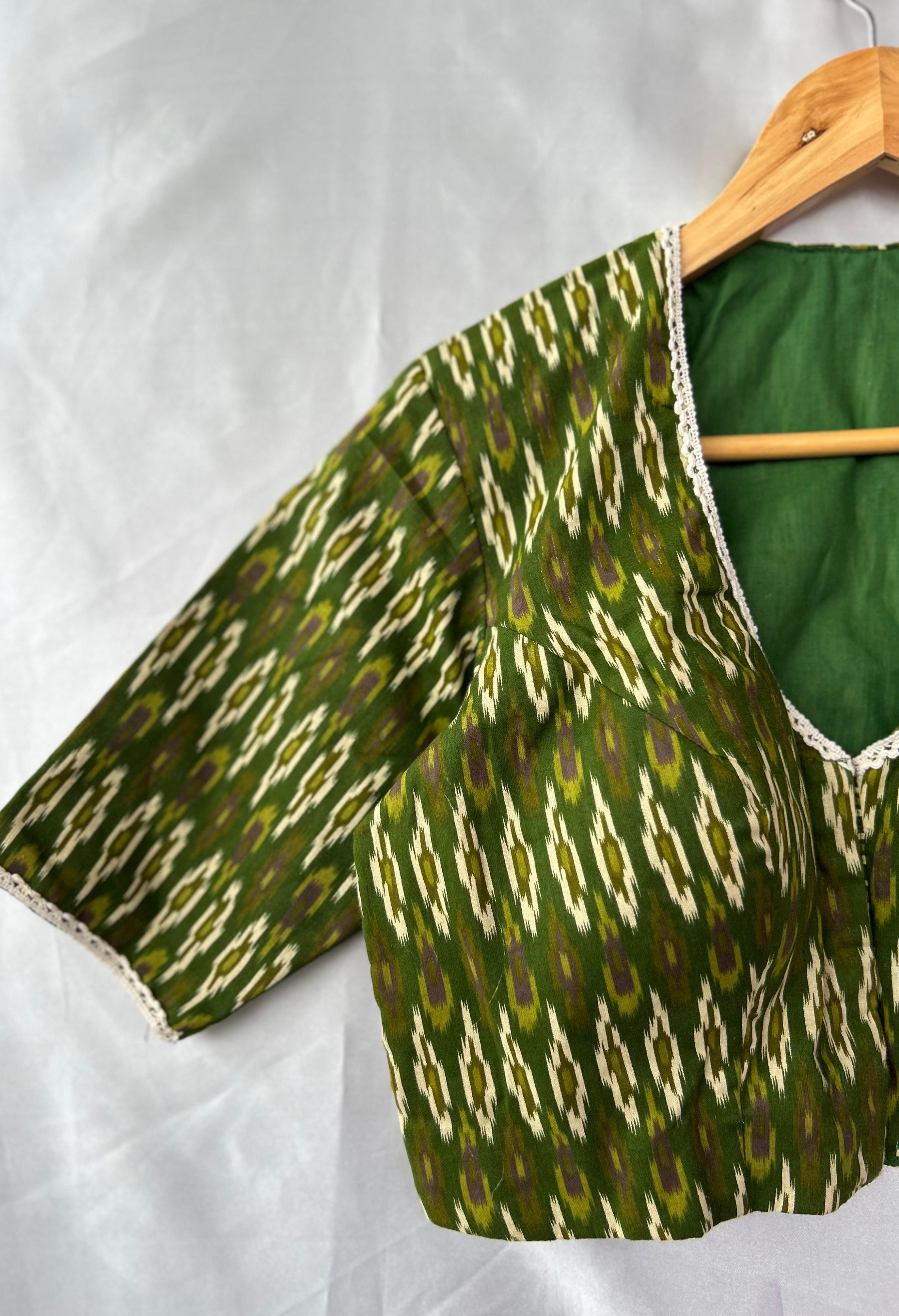 Mehandi green pochampally cotton blouse