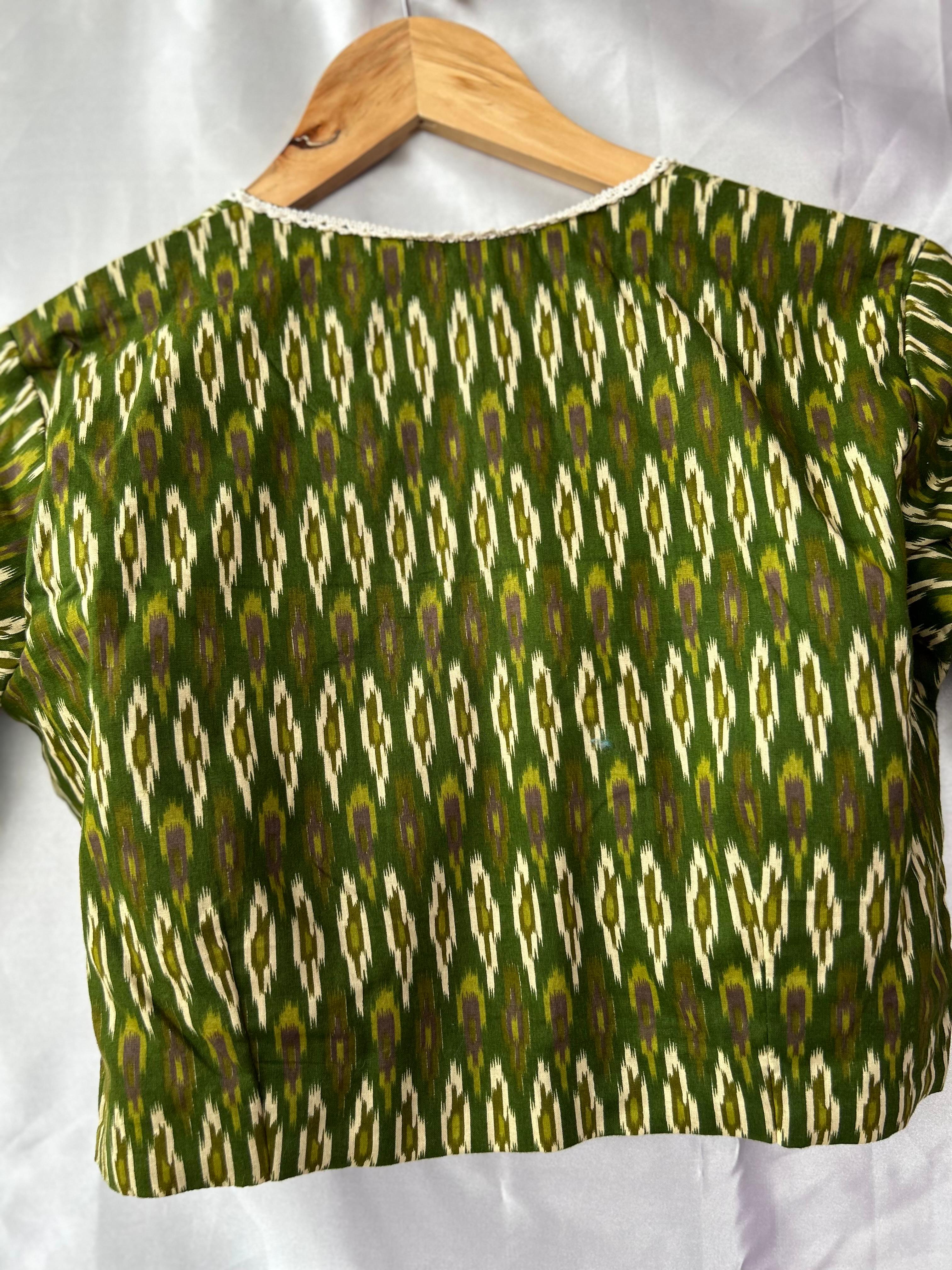 Mehandi green pochampally cotton blouse