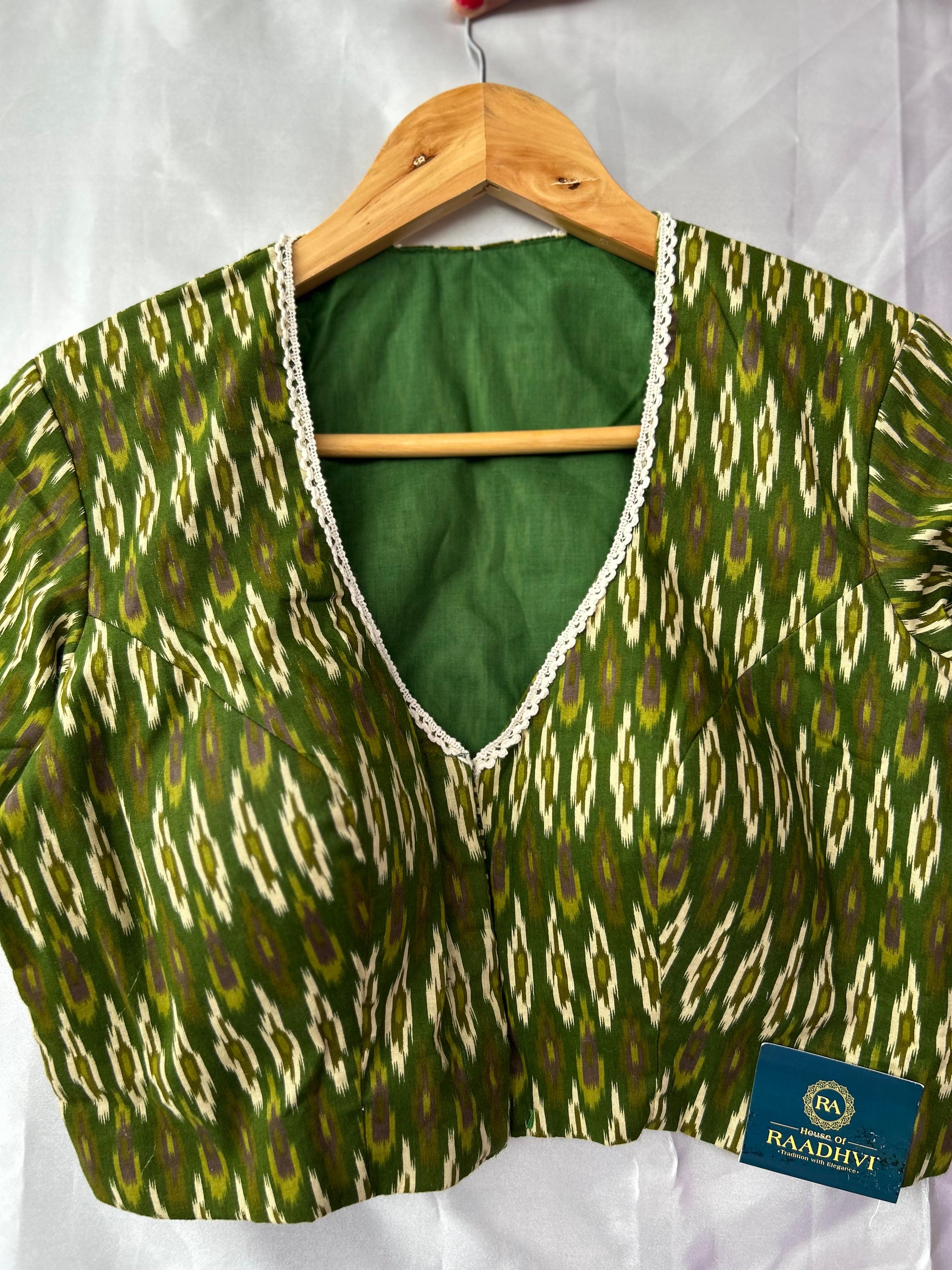 Mehandi green pochampally cotton blouse