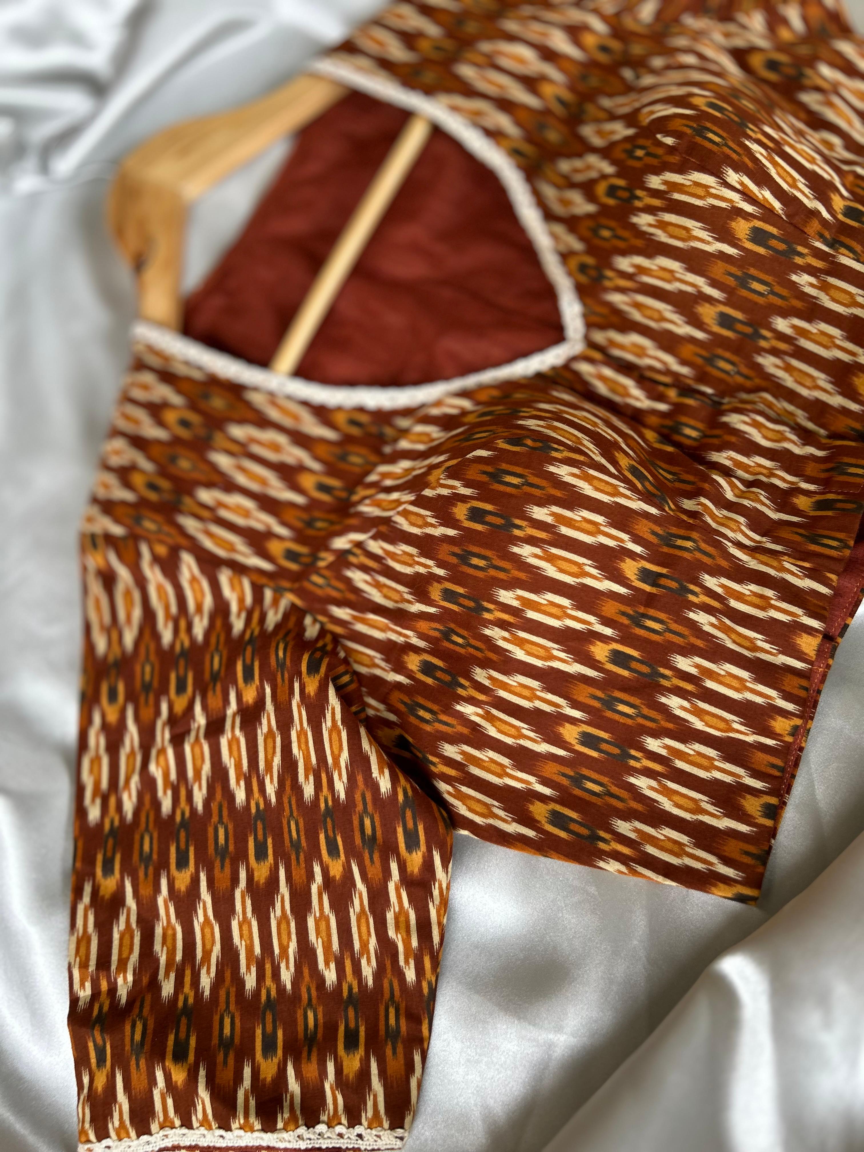 Brown pochampally cotton blouse