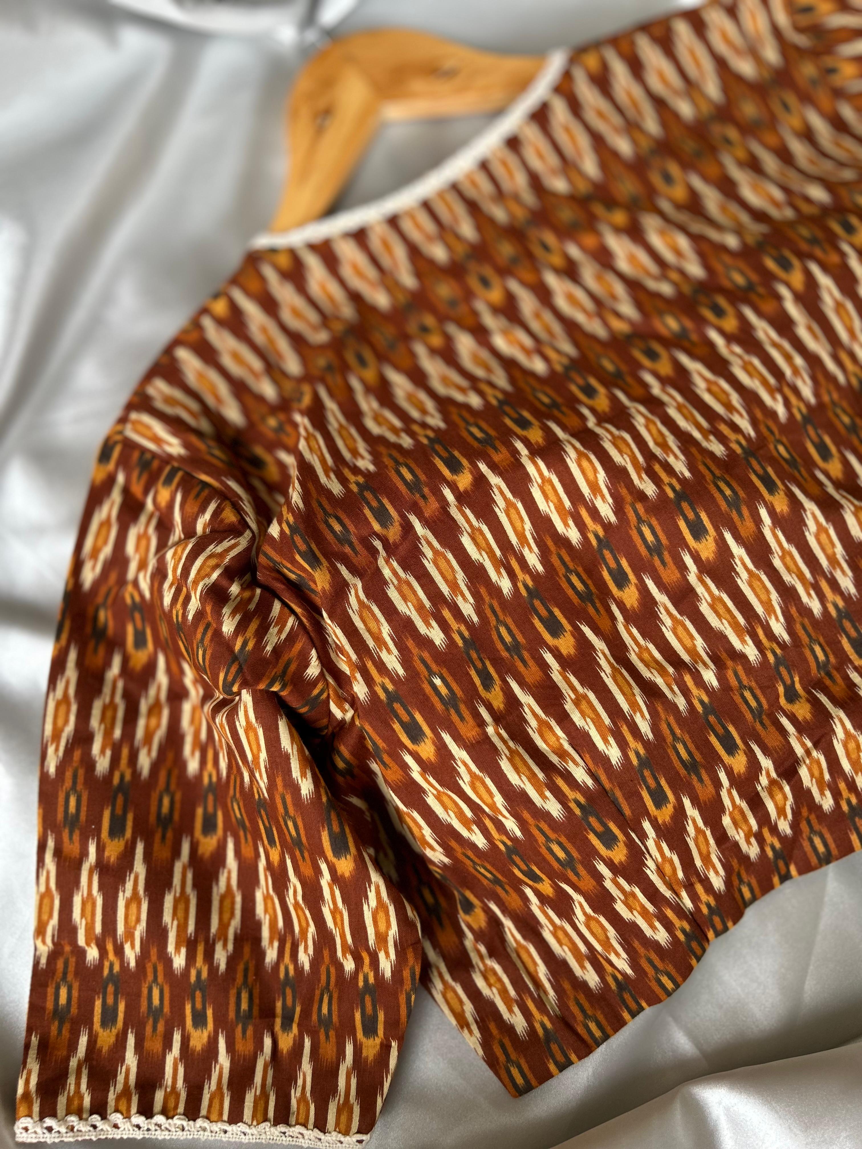 Brown pochampally cotton blouse