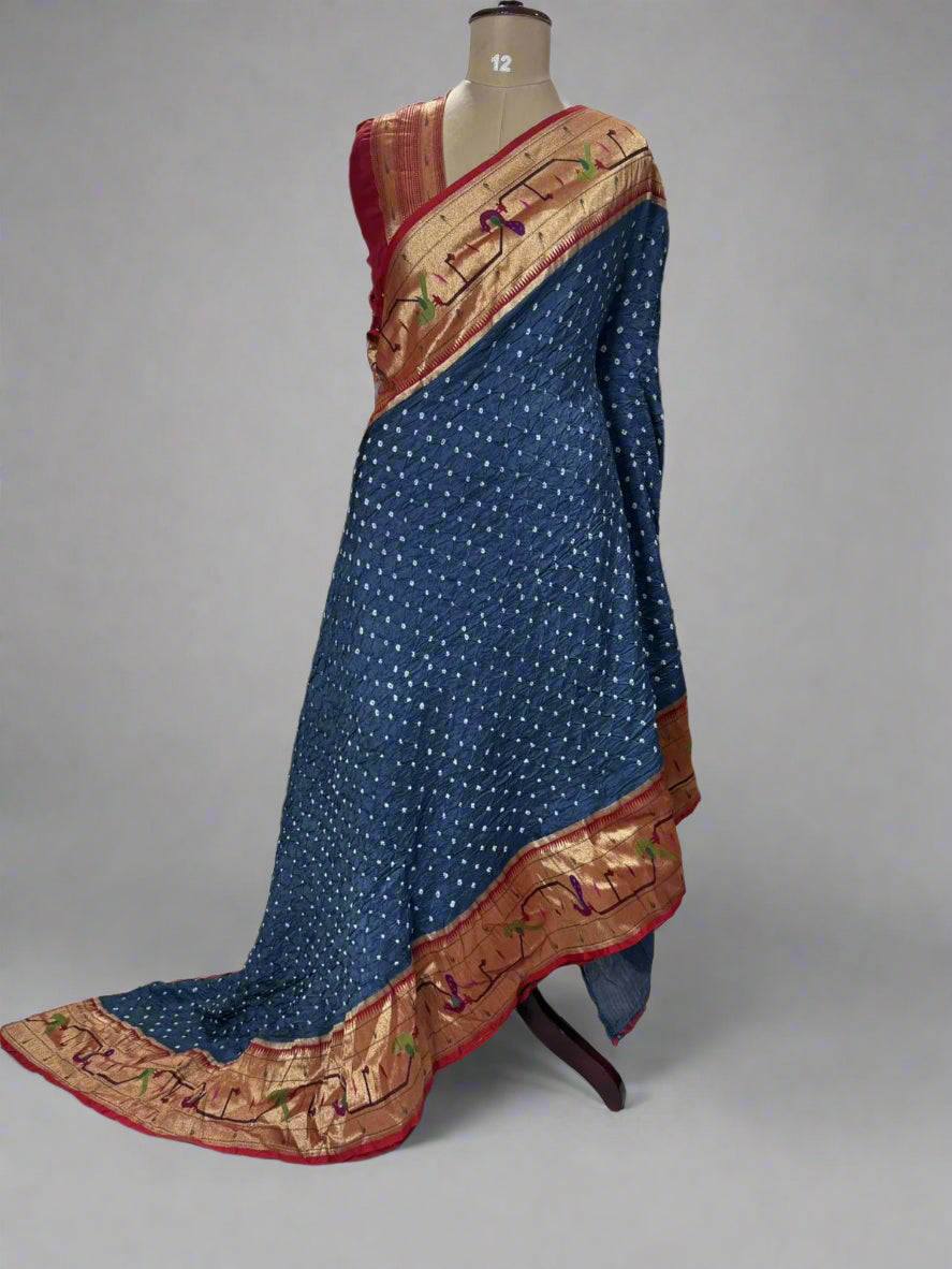Dark grey bandhini paithani-07 border saree