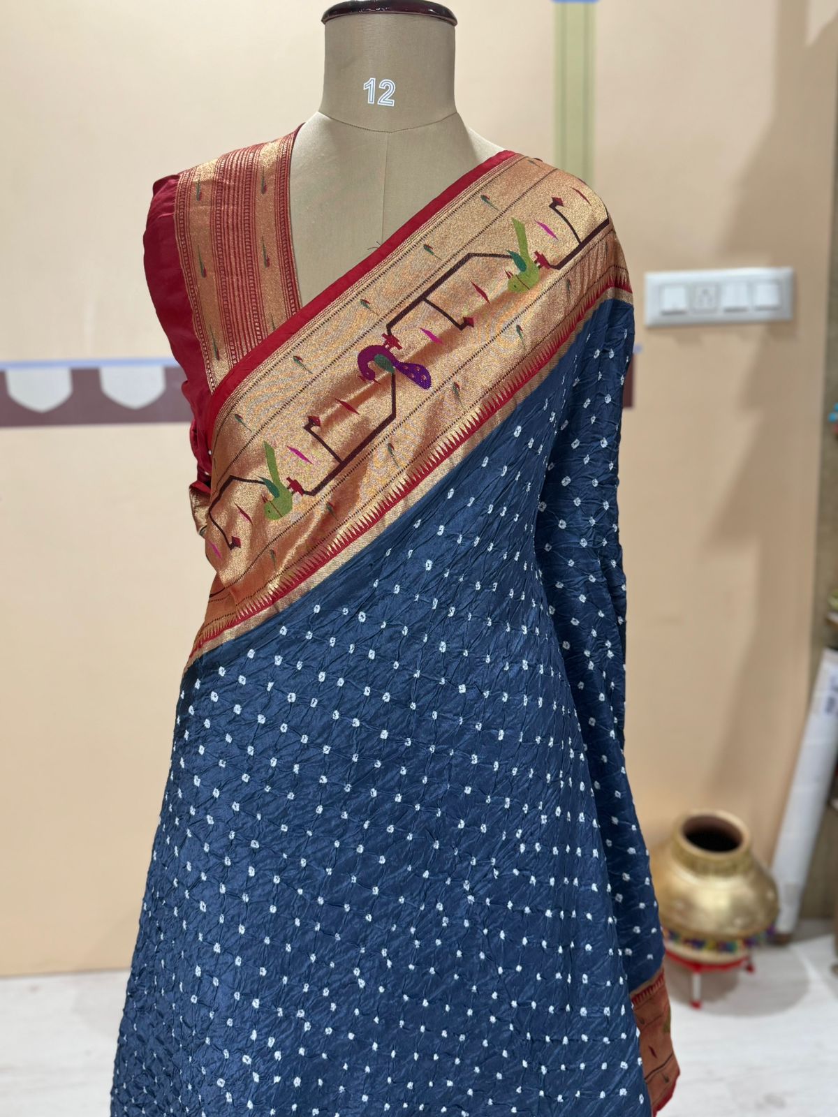 Dark grey bandhini paithani-07 border saree