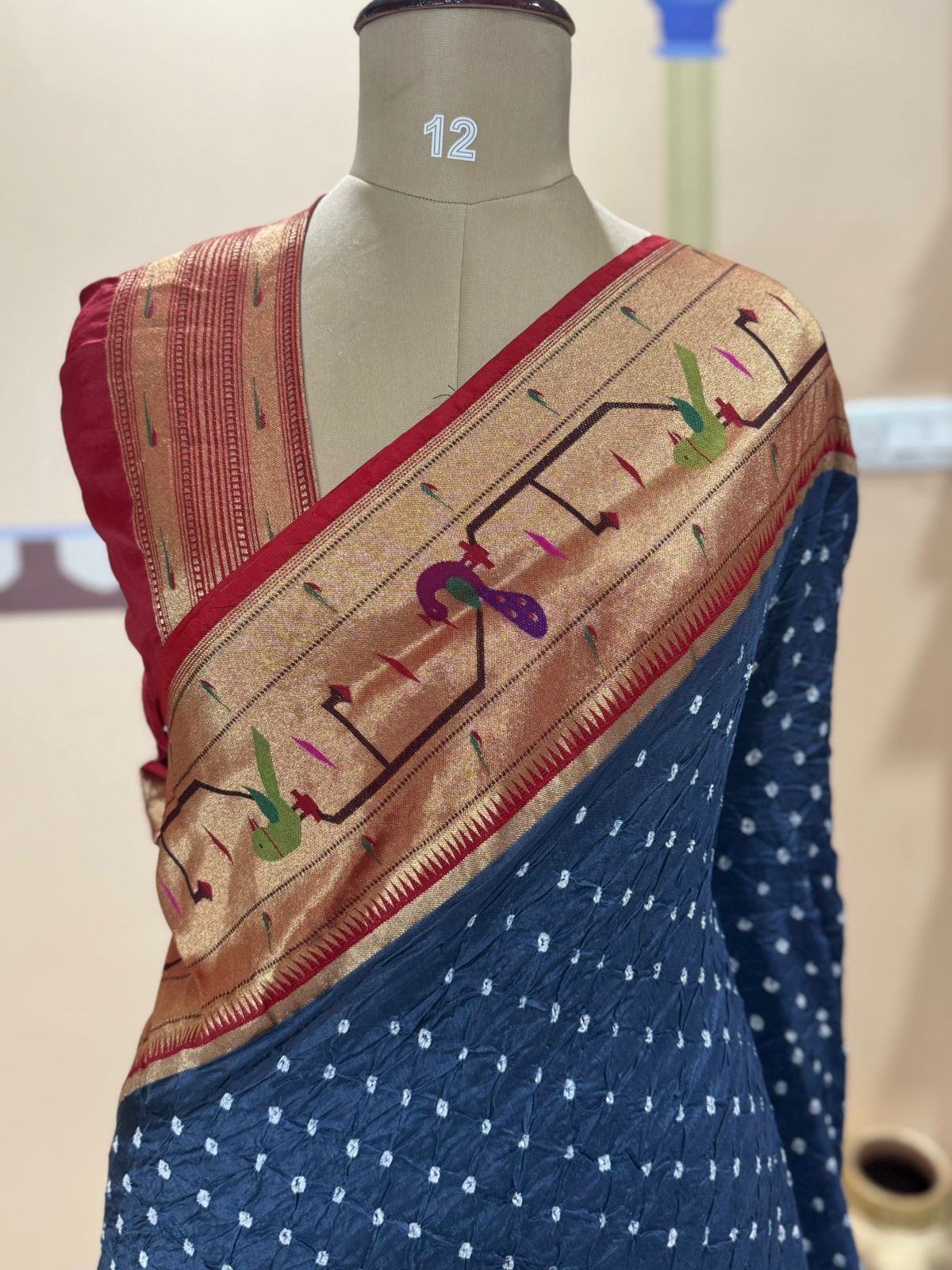 Dark grey bandhini paithani-07 border saree