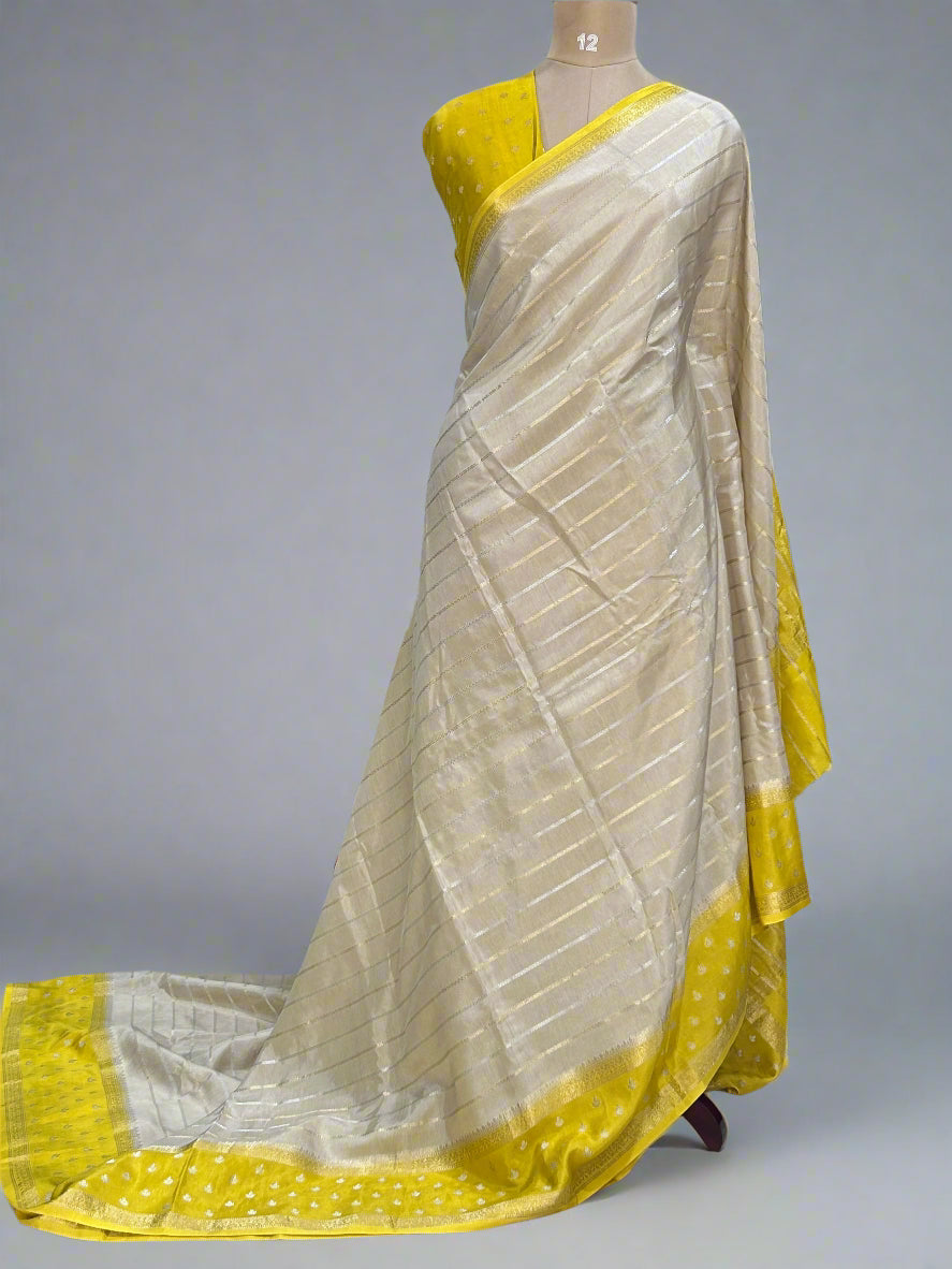 Beige stripes bentex semi mysore-08 crepe saree