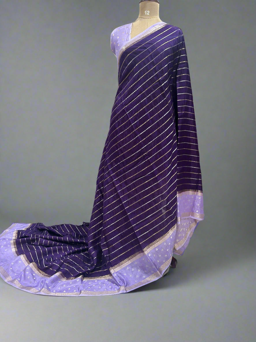 Purple stripes bentex semi mysore-08 crepe saree
