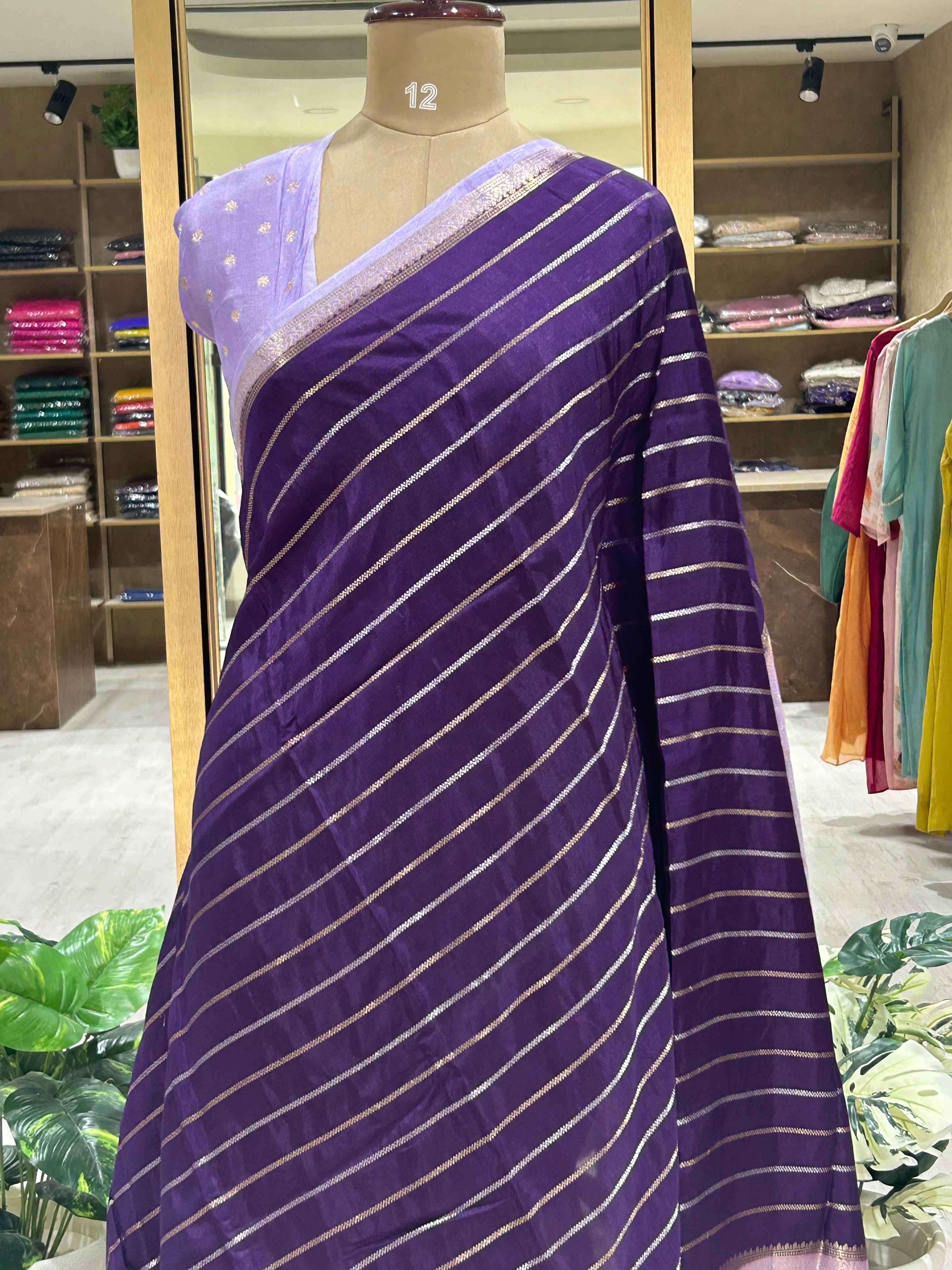 Purple stripes bentex semi mysore-08 crepe saree