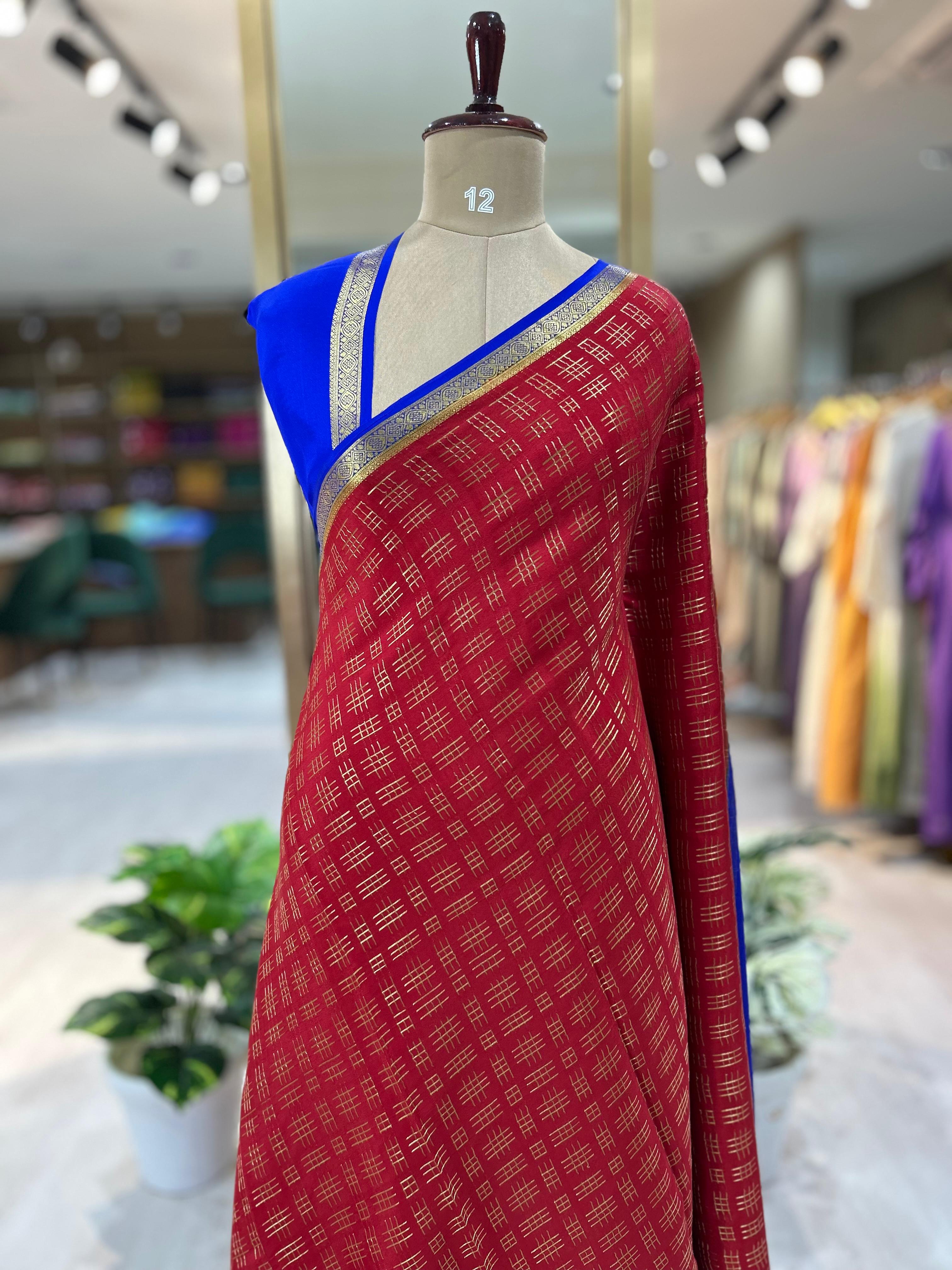 Red hashtag design-08 pure crepe mysore silk saree