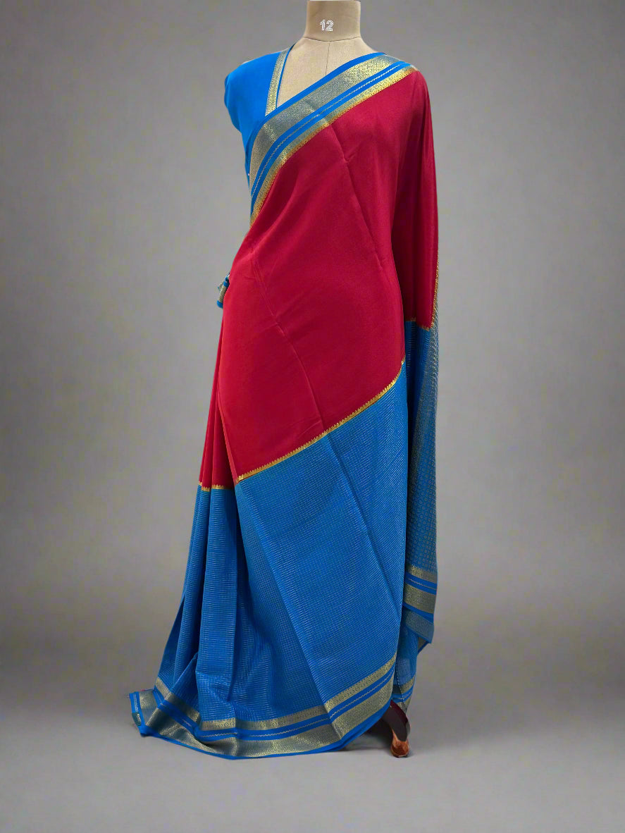 2D checks-08 pure crepe mysore silk saree