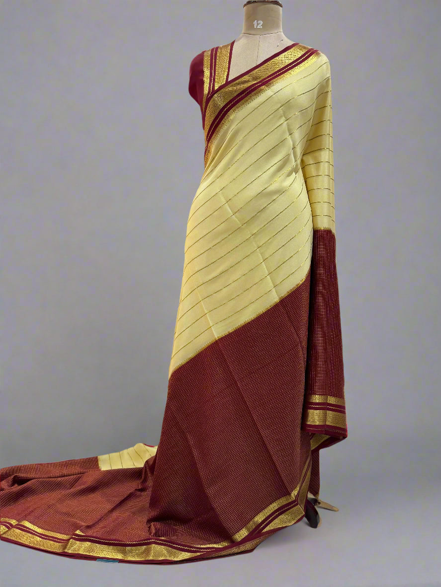 2D checks-08 pure crepe mysore silk saree