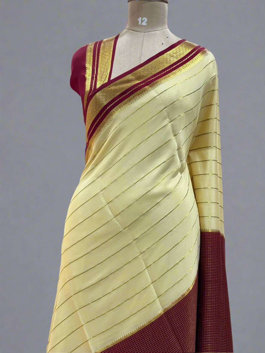 2D checks-08 pure crepe mysore silk saree