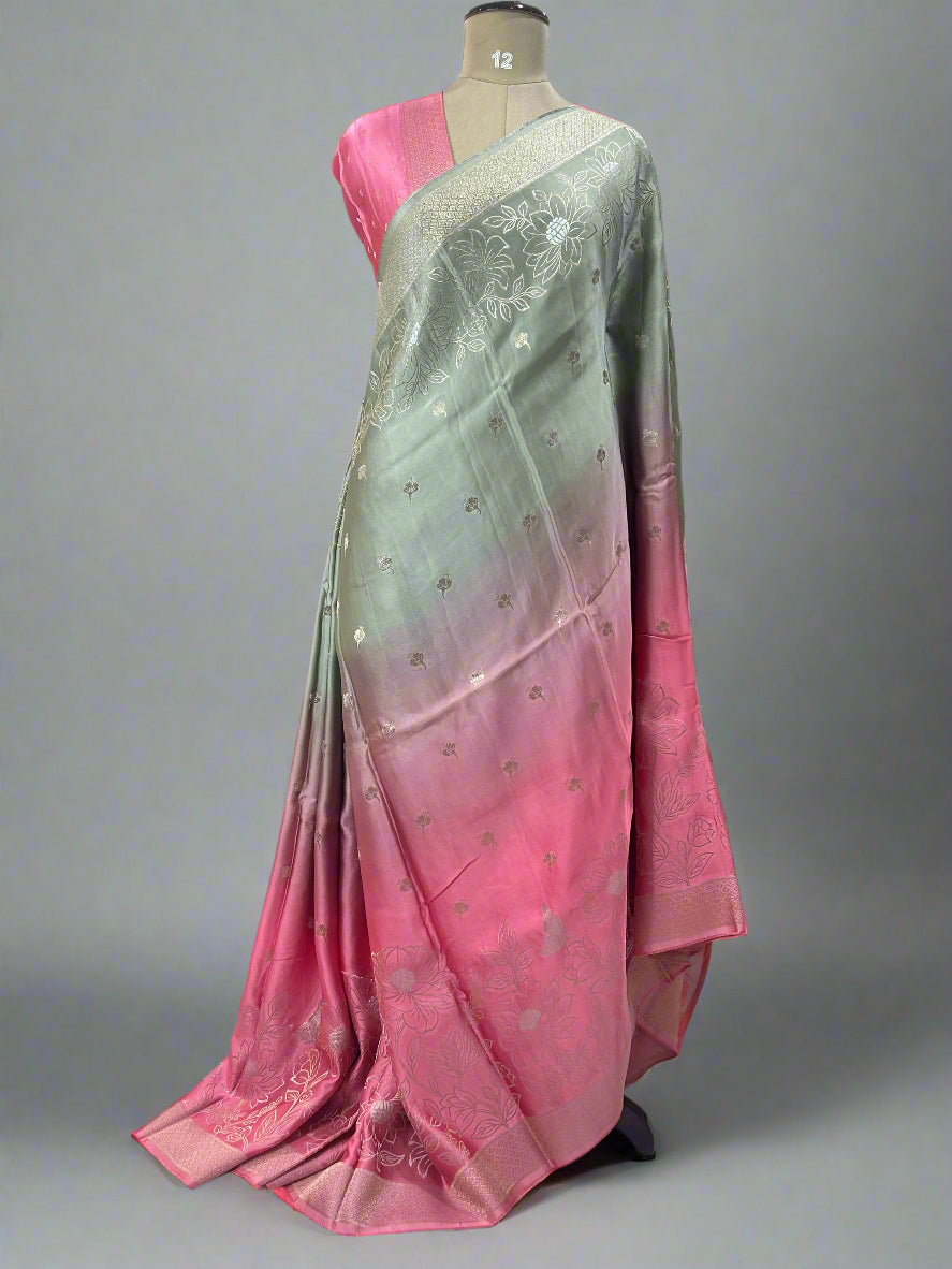 Multicolour satin crepe floral border saree(rr nagar)
