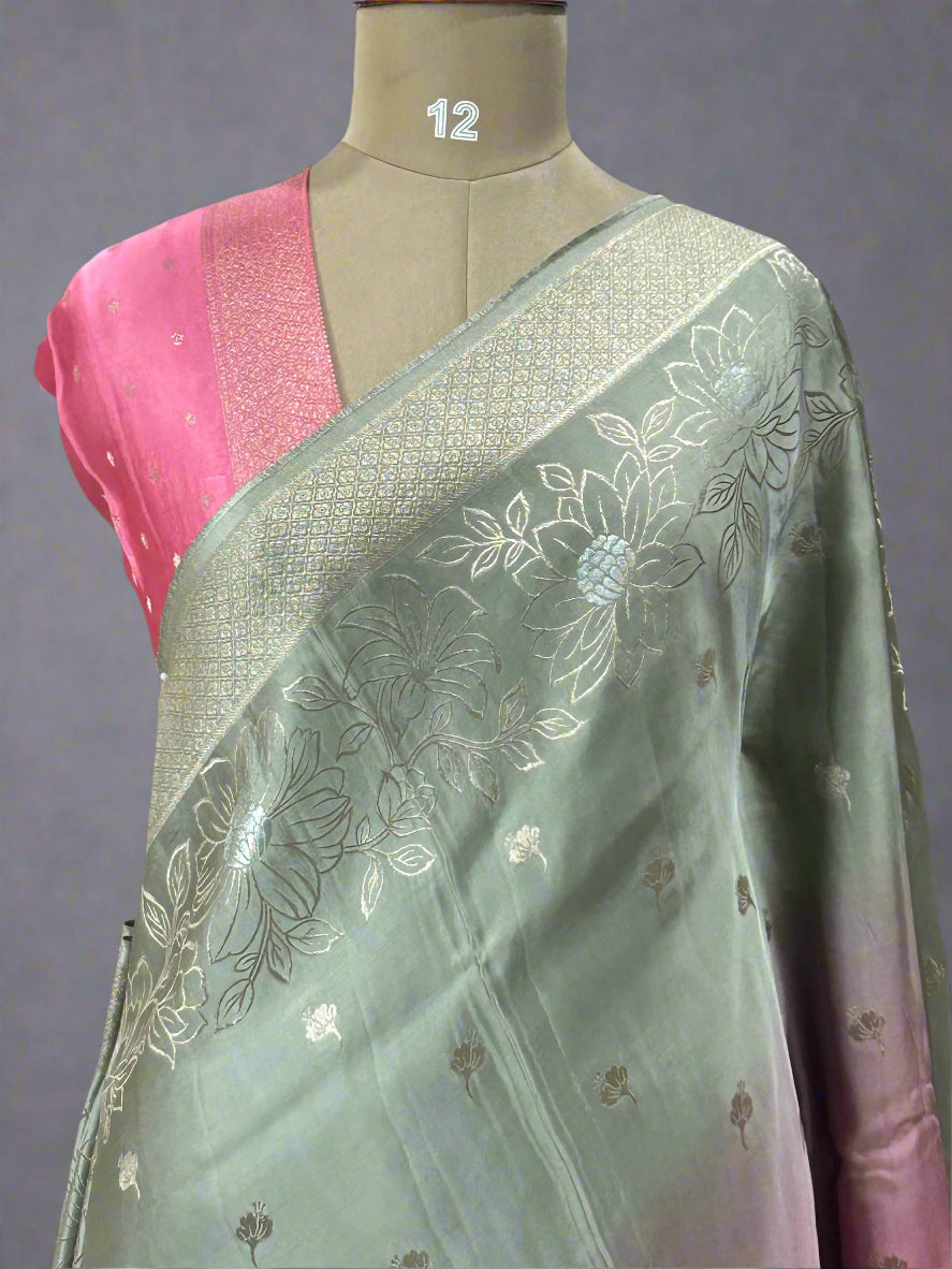 Multicolour satin crepe floral border saree(rr nagar)