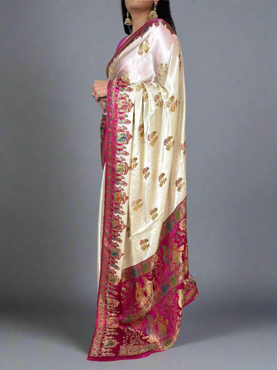 White n pink pashmina satin crepe 08 saree