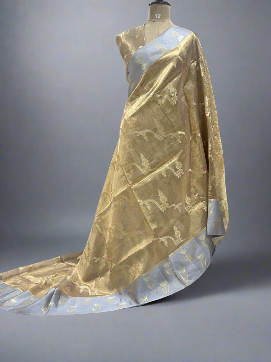 Gold n grey border pure tissue benarasi-09 saree