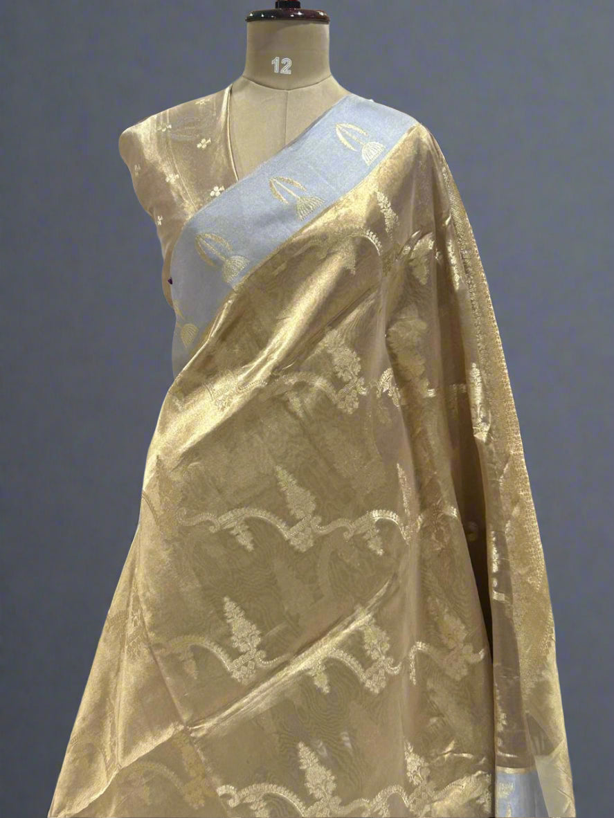 Gold n grey border pure tissue benarasi-09 saree