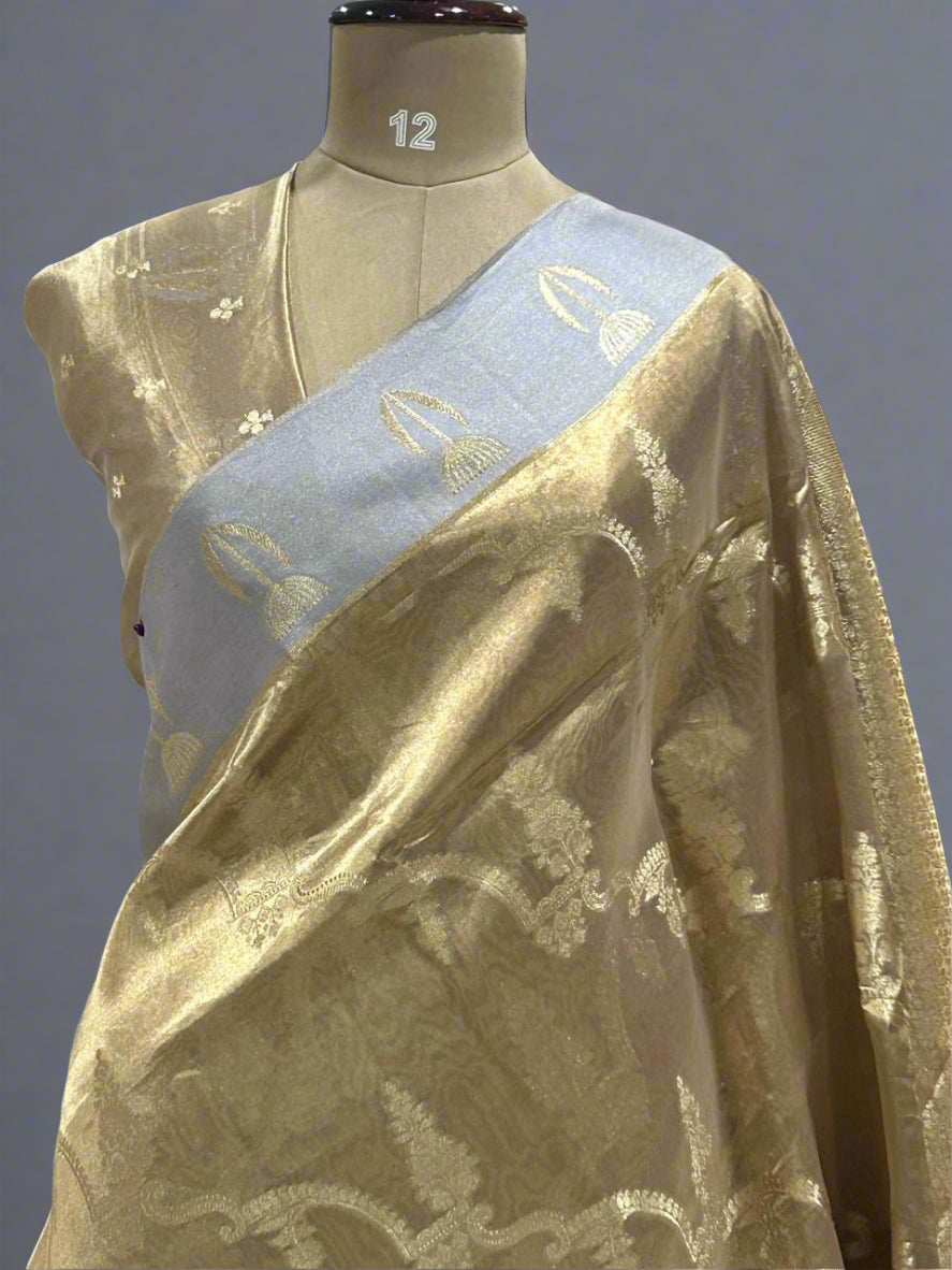 Gold n grey border pure tissue benarasi-09 saree