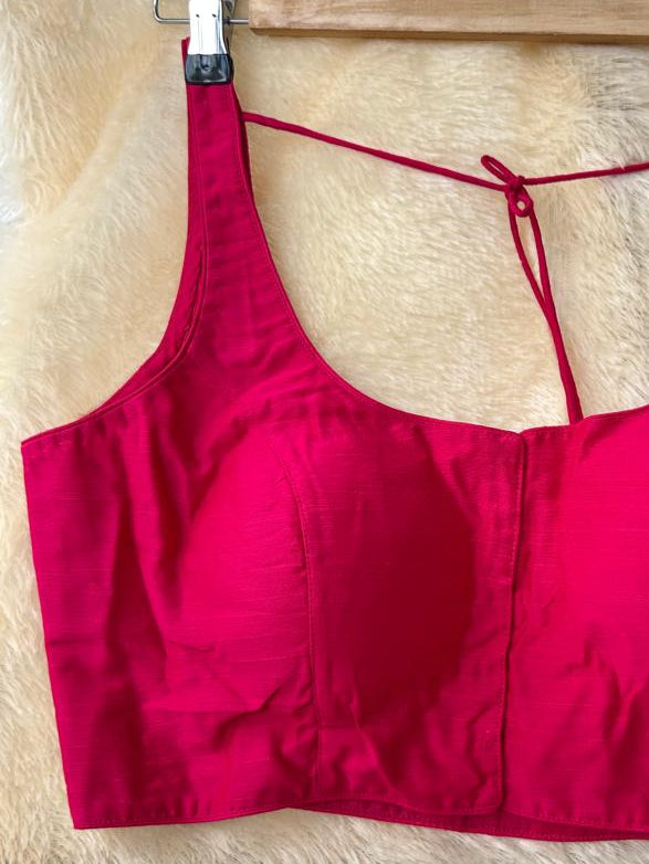 Pink raw silk sleeveless blouse