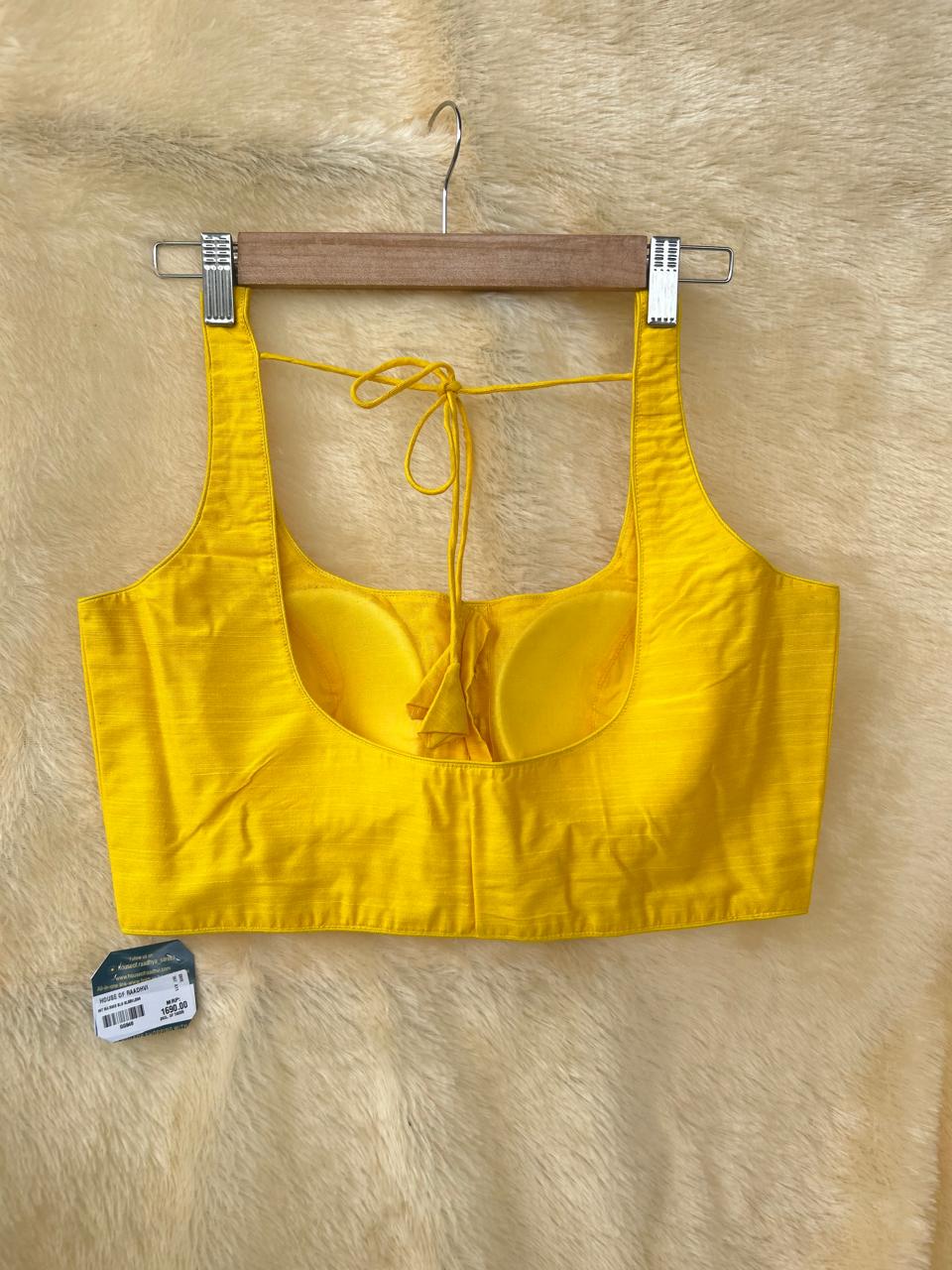 Yellow raw silk sleeveless blouse
