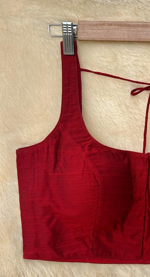 Maroon  raw silk sleeveless blouse