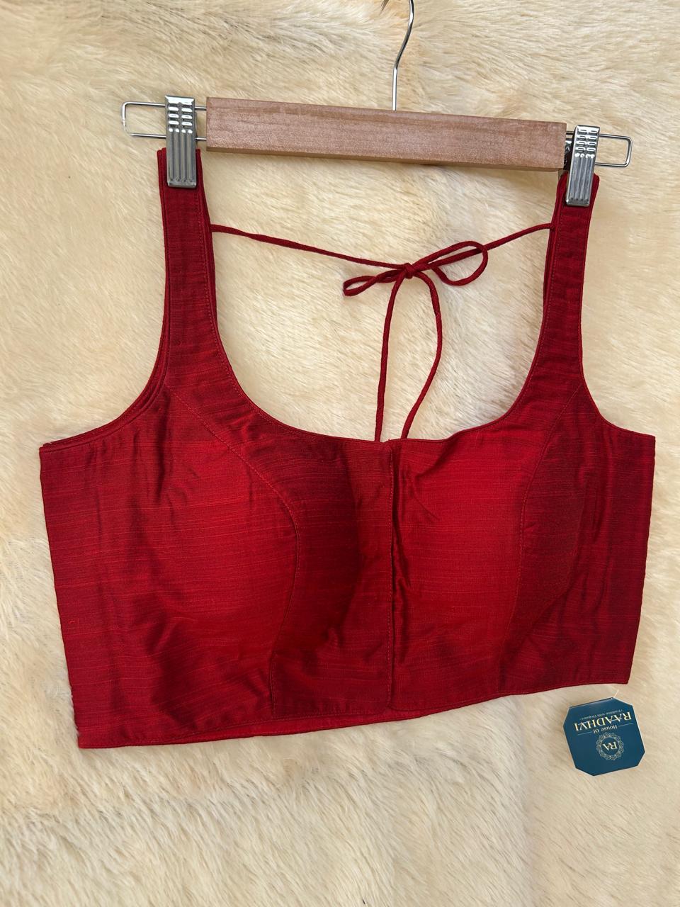 Maroon  raw silk sleeveless blouse