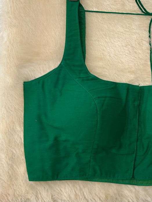 Green raw silk sleeveless blouse