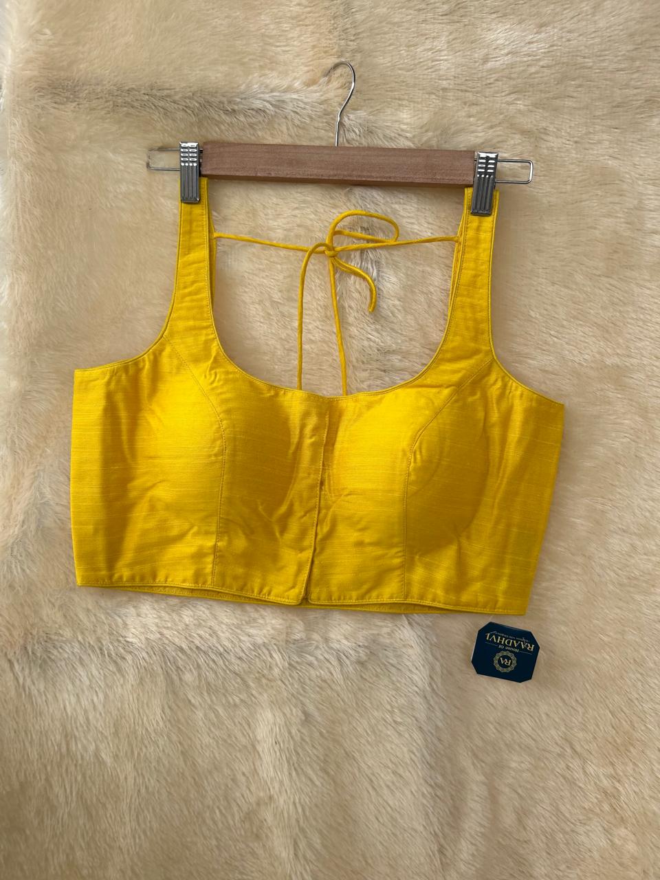 Yellow raw silk sleeveless blouse