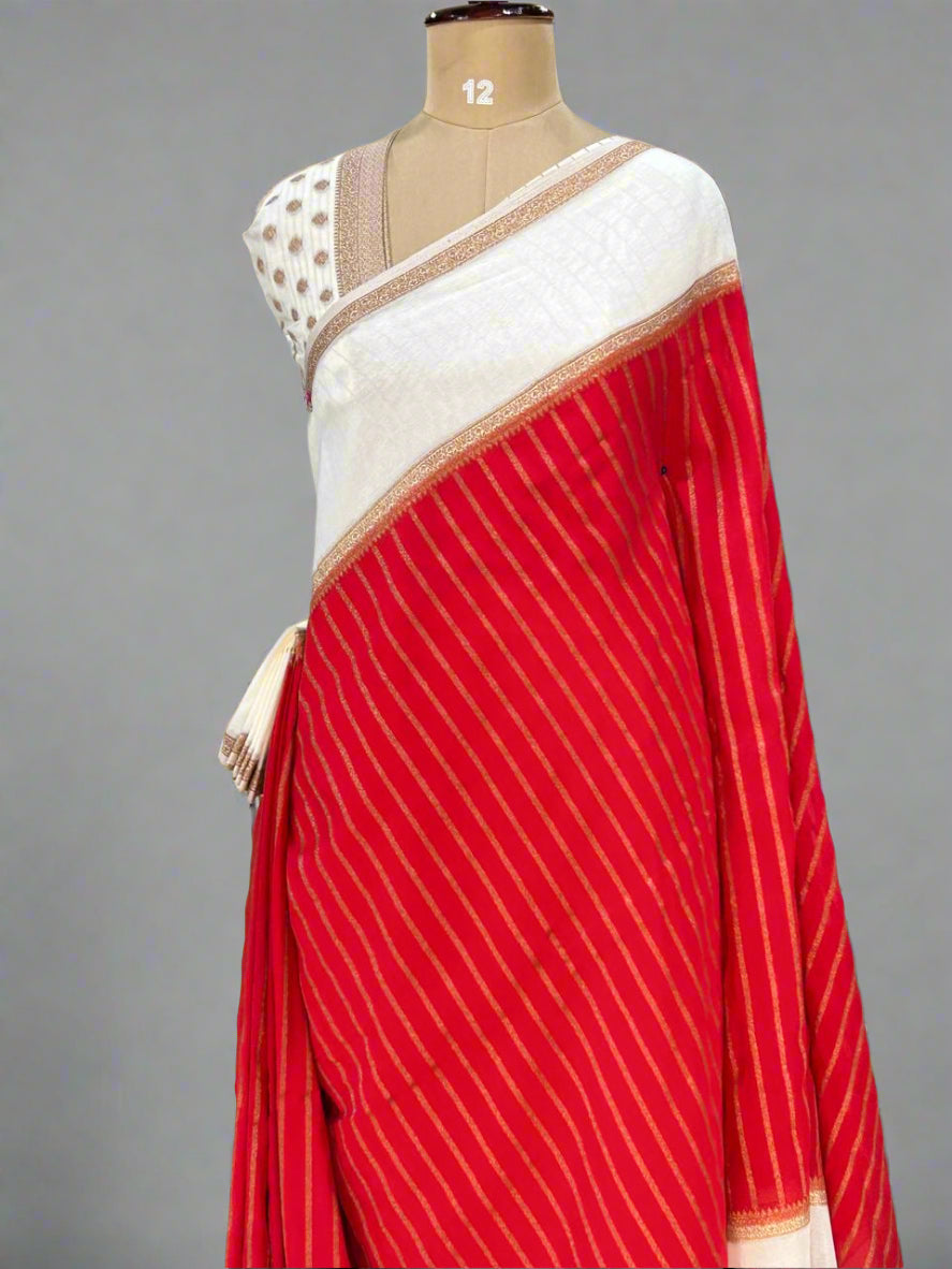 Red n white semi wrinkle crepe 08 saree