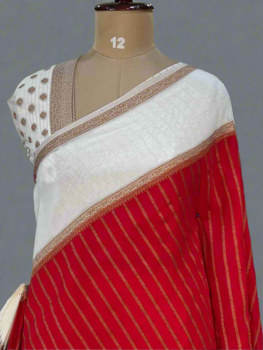 Red n white semi wrinkle crepe 08 saree