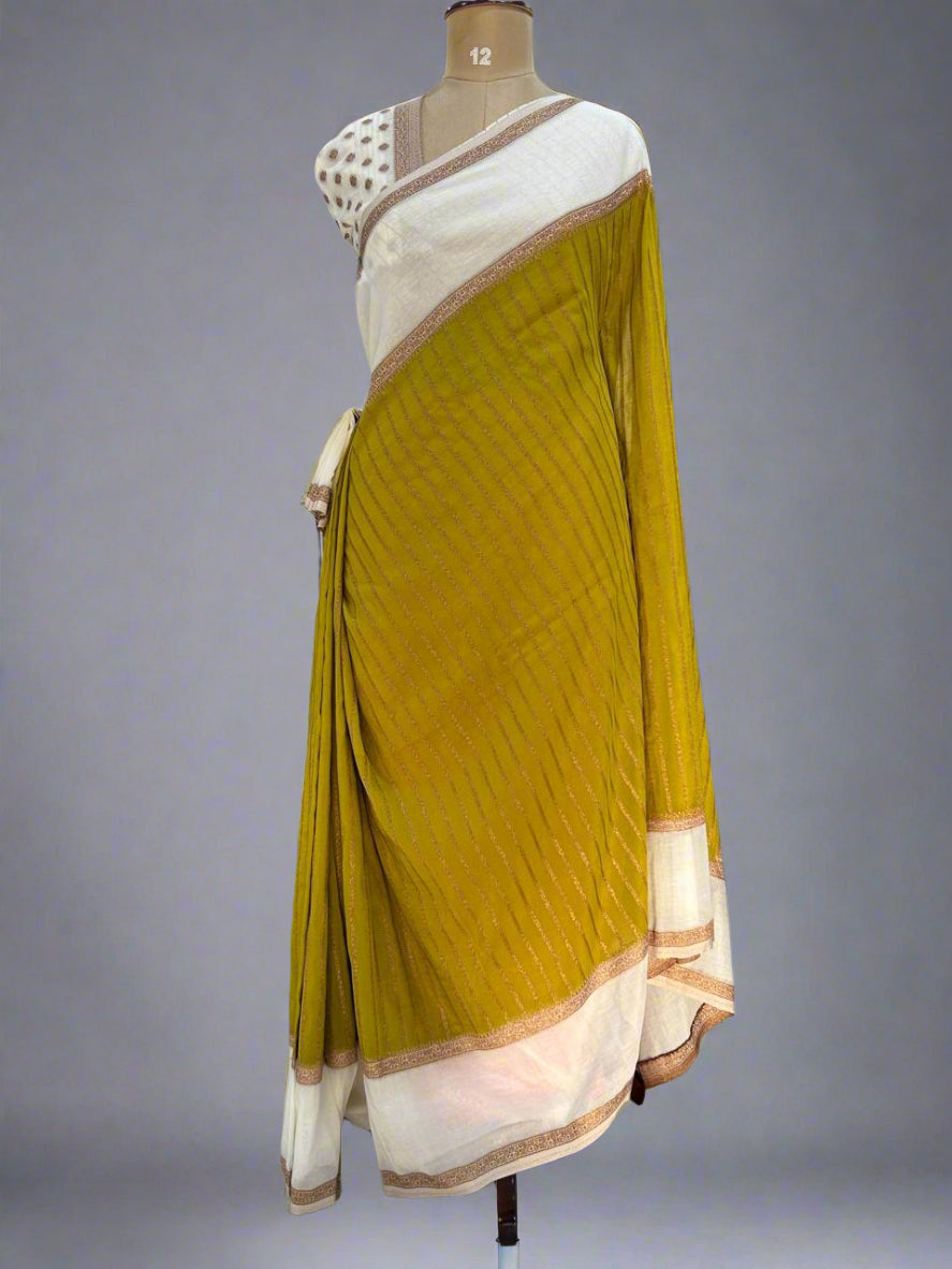 Yellow n white semi wrinkle crepe 08 saree
