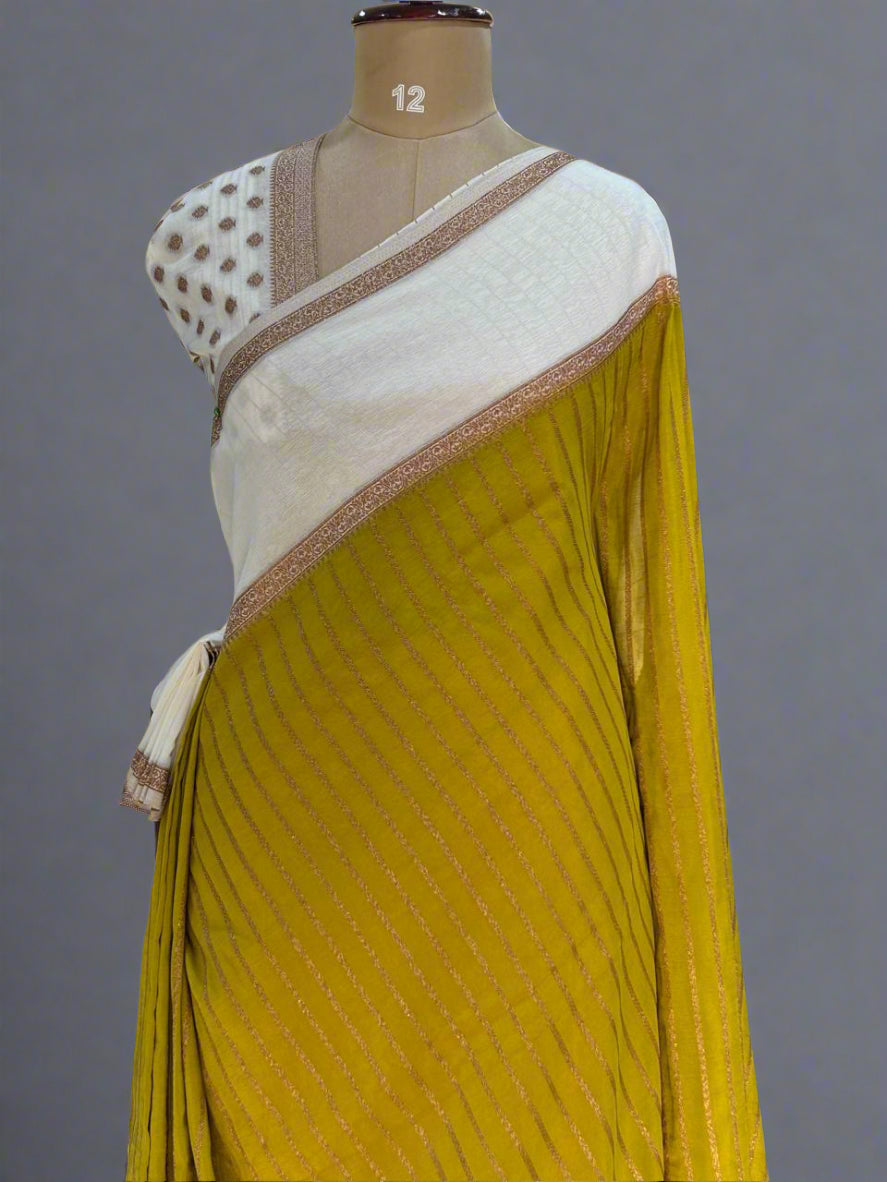 Yellow n white semi wrinkle crepe 08 saree