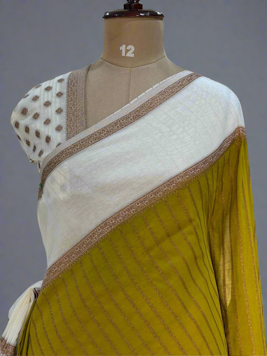 Yellow n white semi wrinkle crepe 08 saree