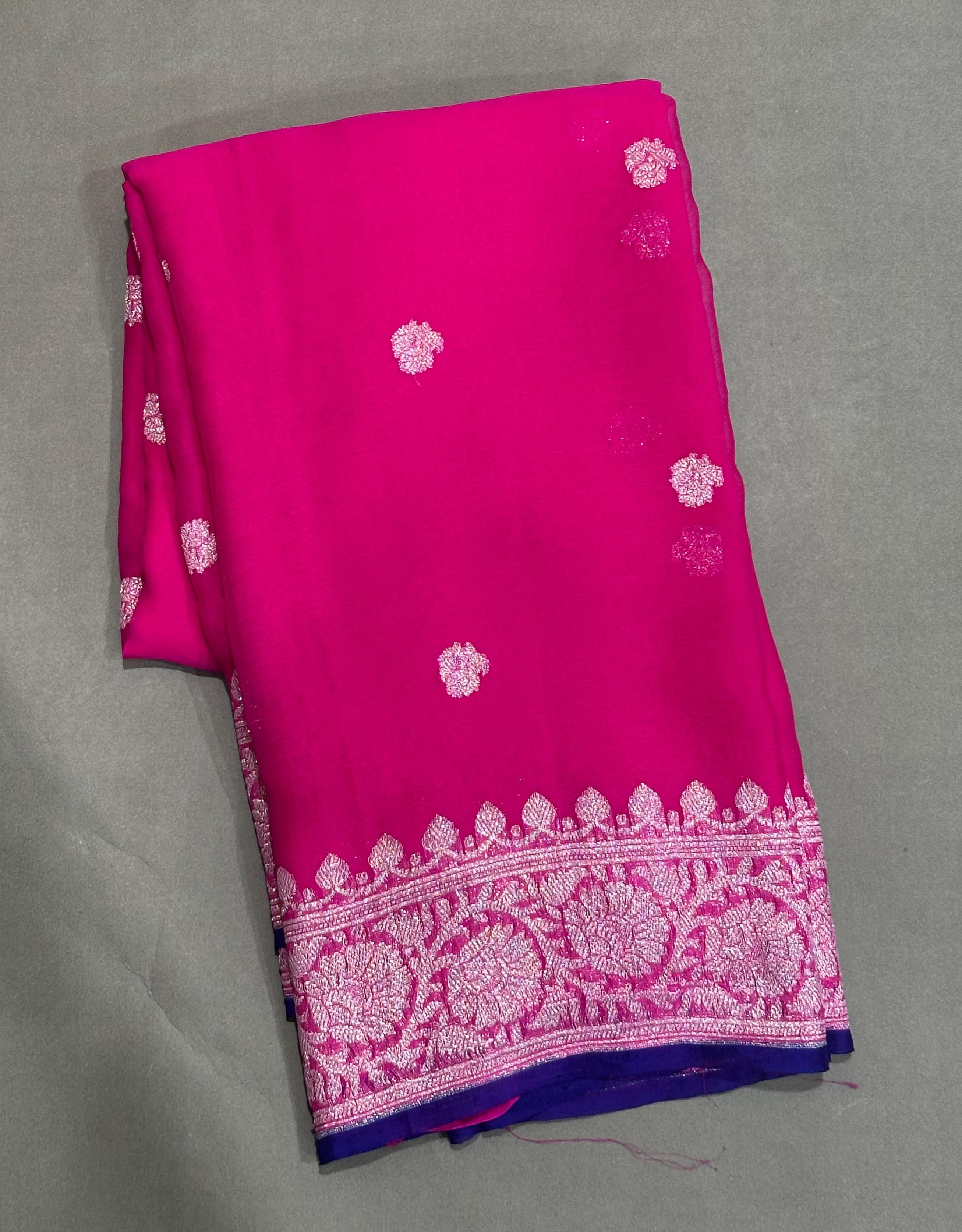 Pink benarasi pure chiffon saree