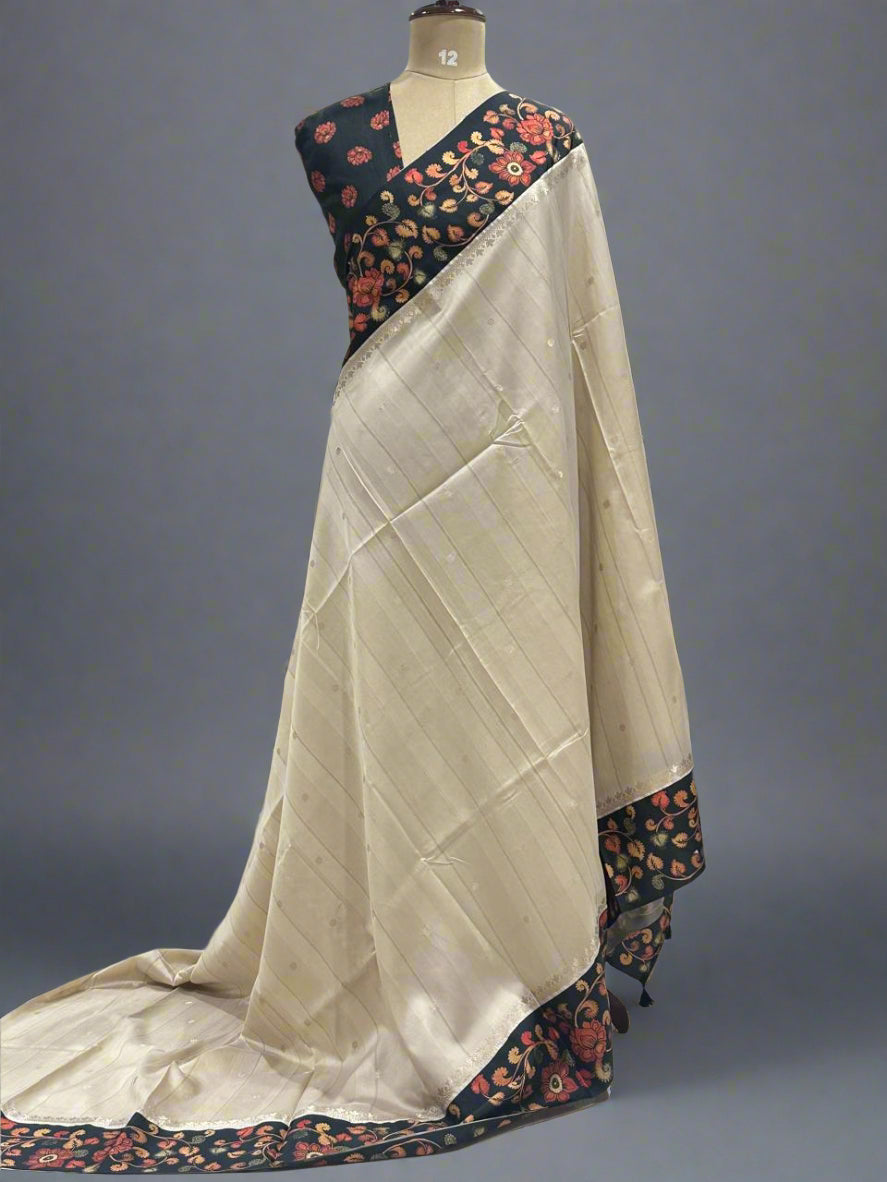 Beige satin kalamkari border 07 saree