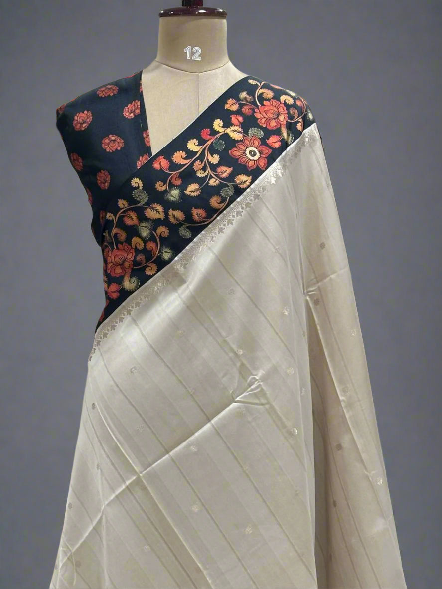 Beige satin kalamkari border 07 saree