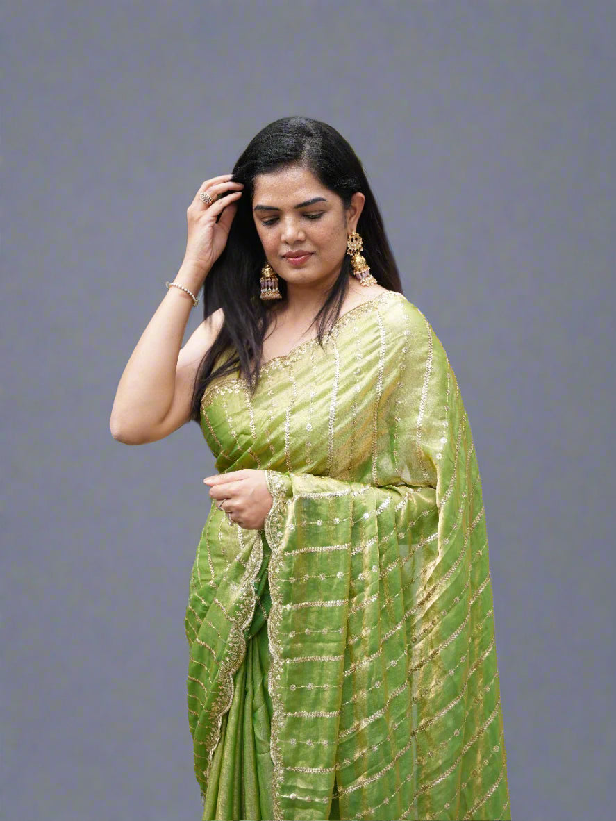 Elegant Organza Tissue Party Wear Saree | Lightweight Designer Saree for Weddings & Festive Occasions(organza tissue-09)