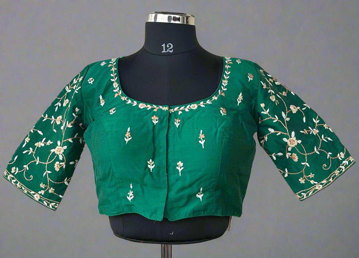 Green Knot Handwork Blouse – Designer Ethnic Partywear,knot handwork-09