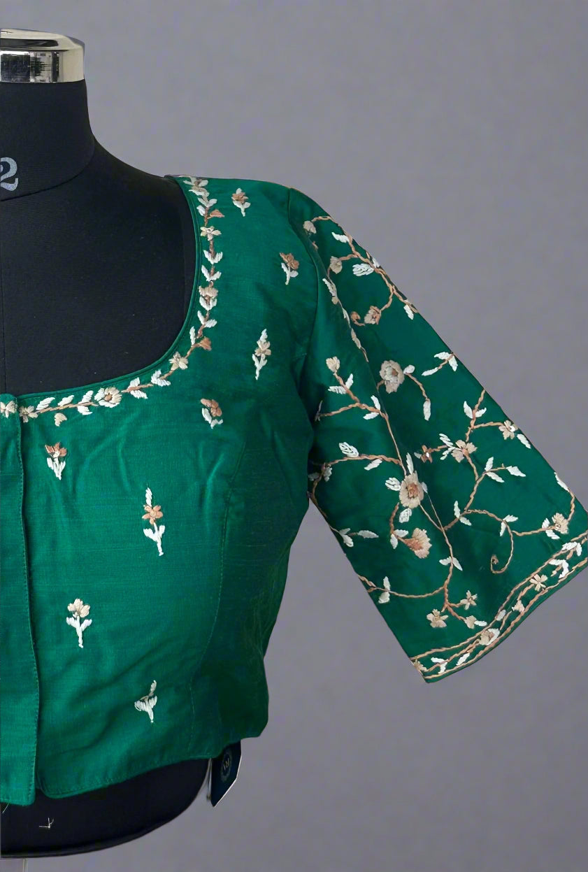 Green Knot Handwork Blouse – Designer Ethnic Partywear,knot handwork-09