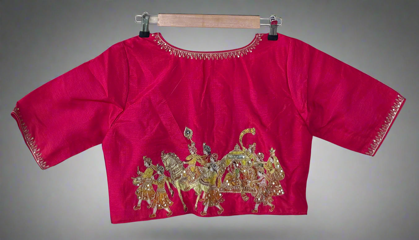 Elegant Pink Knot Handwork Blouse,knot handwork-09