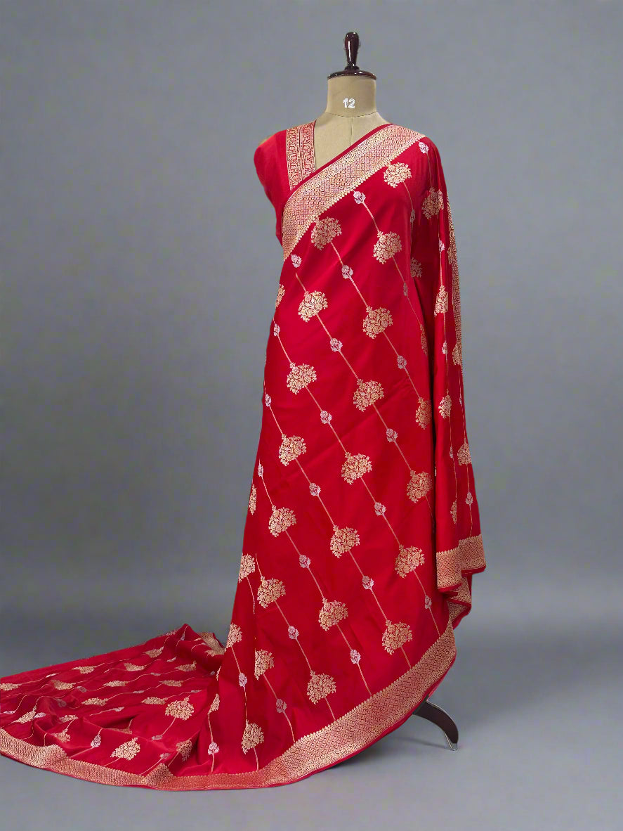 Red Semi Kathan mashru 09 Benaras saree