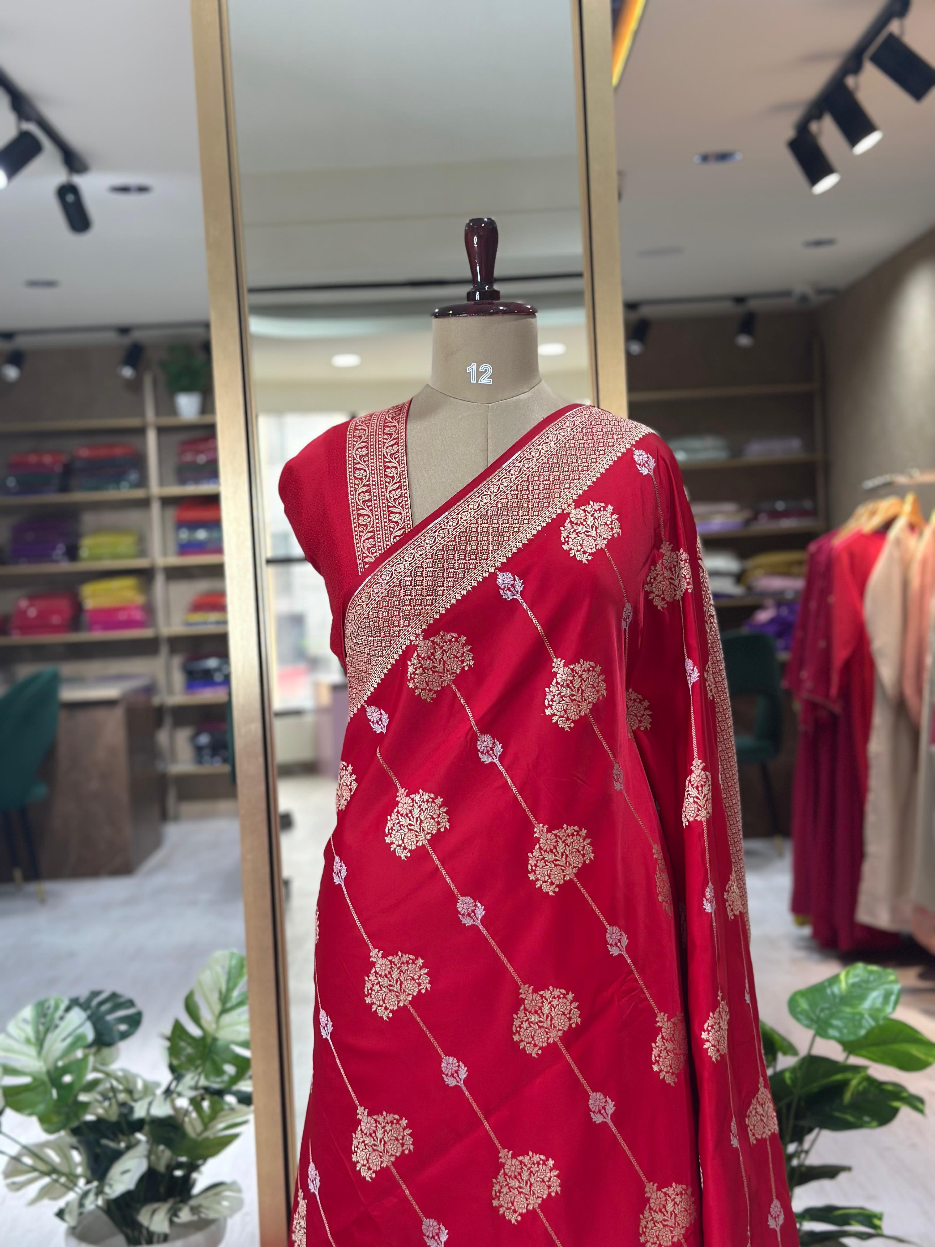 Red Semi Kathan mashru 09 Benaras saree