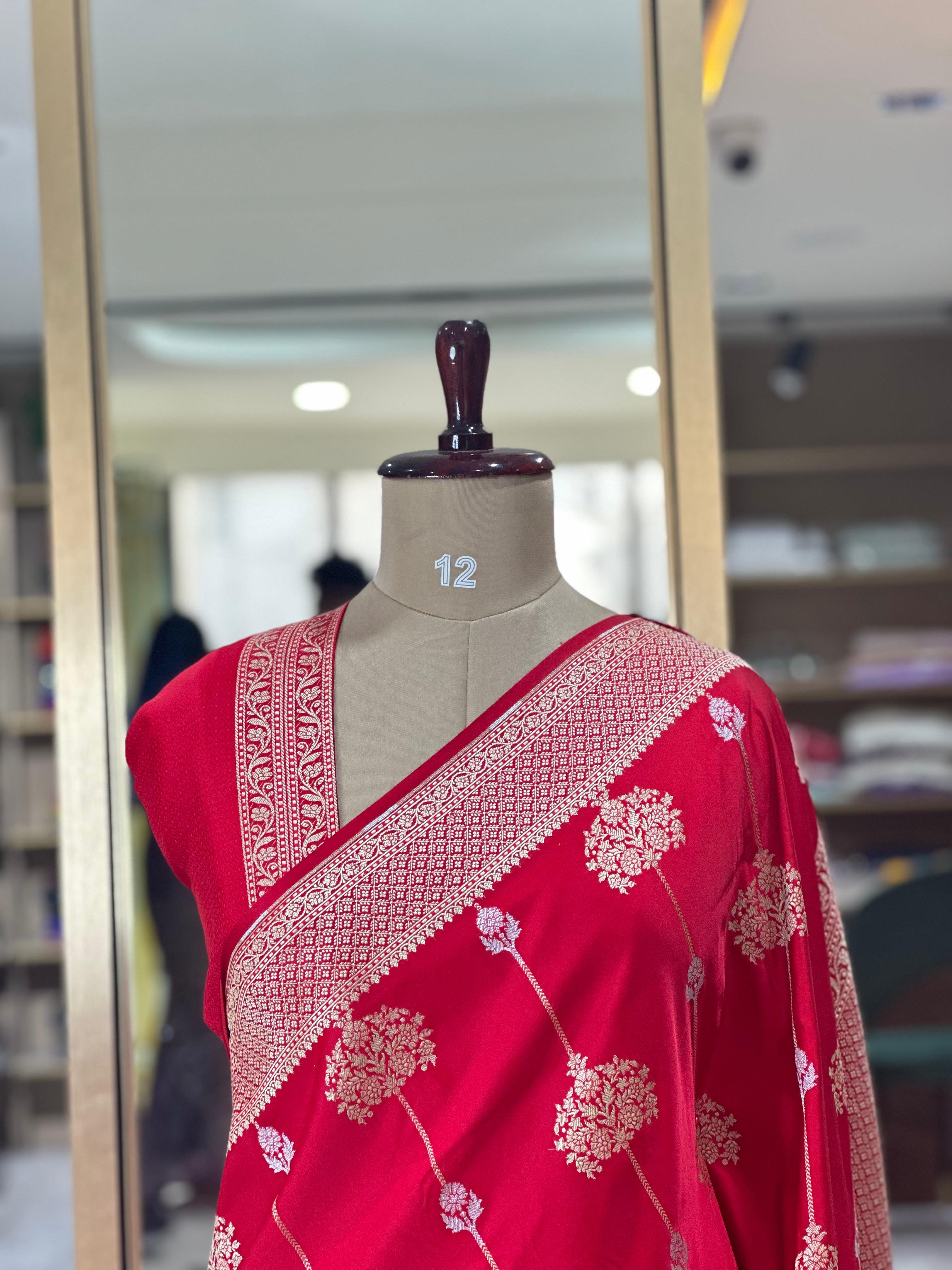 Red Semi Kathan mashru 09 Benaras saree