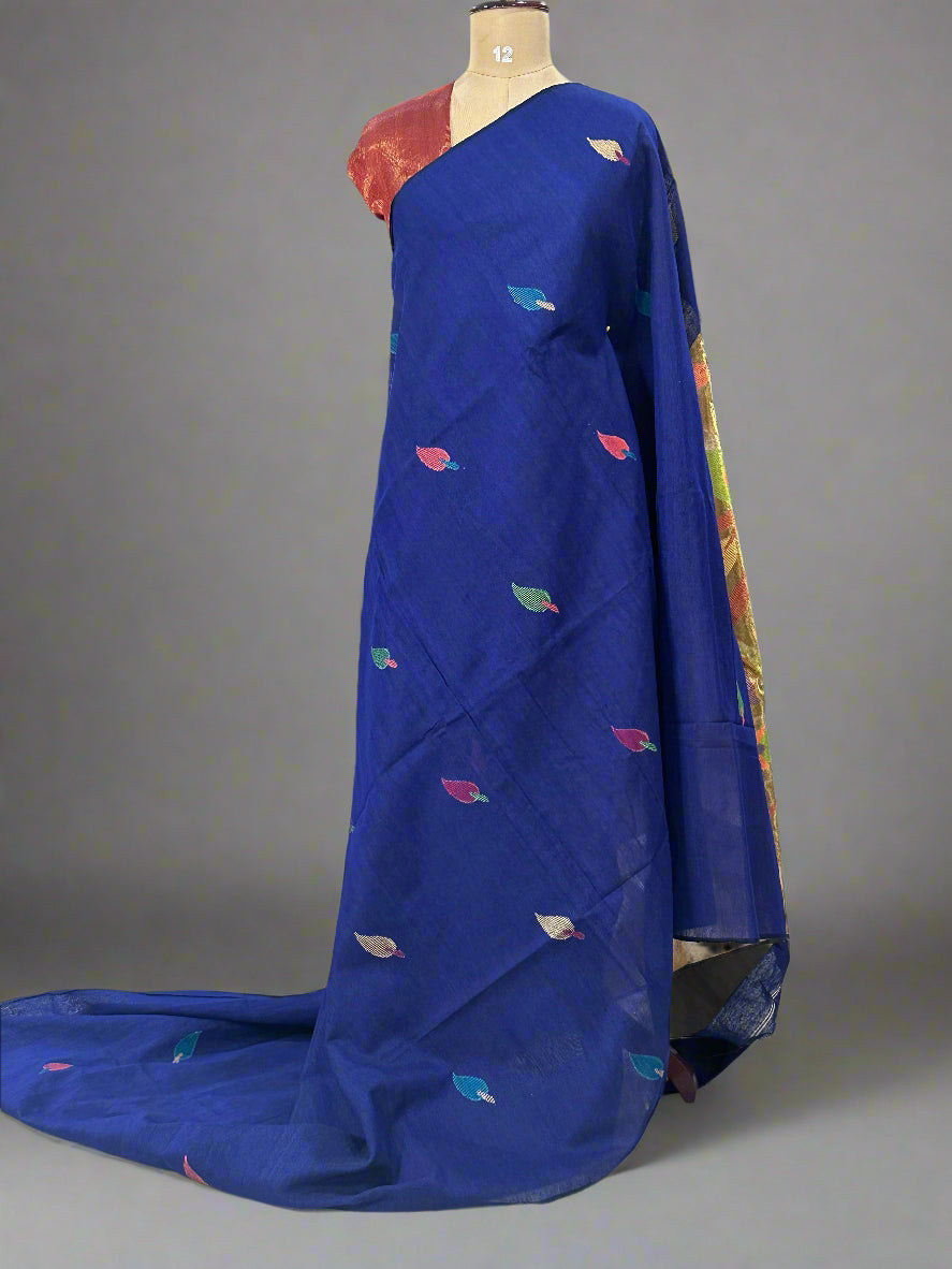 Blue Handloom Pure Linen Jamdani Saree – Lightweight & Graceful