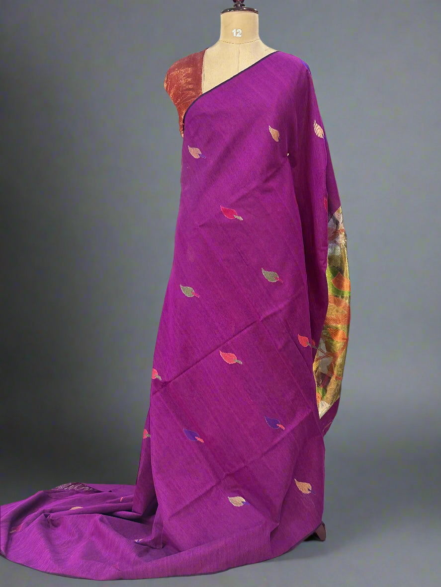Purple Handloom Pure Linen Jamdani Saree – Lightweight & Graceful