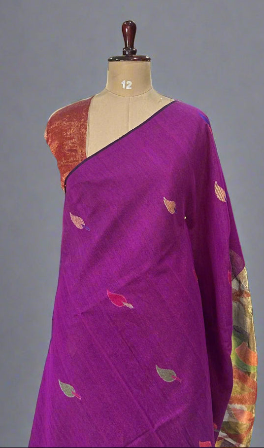 Purple Handloom Pure Linen Jamdani Saree – Lightweight & Graceful